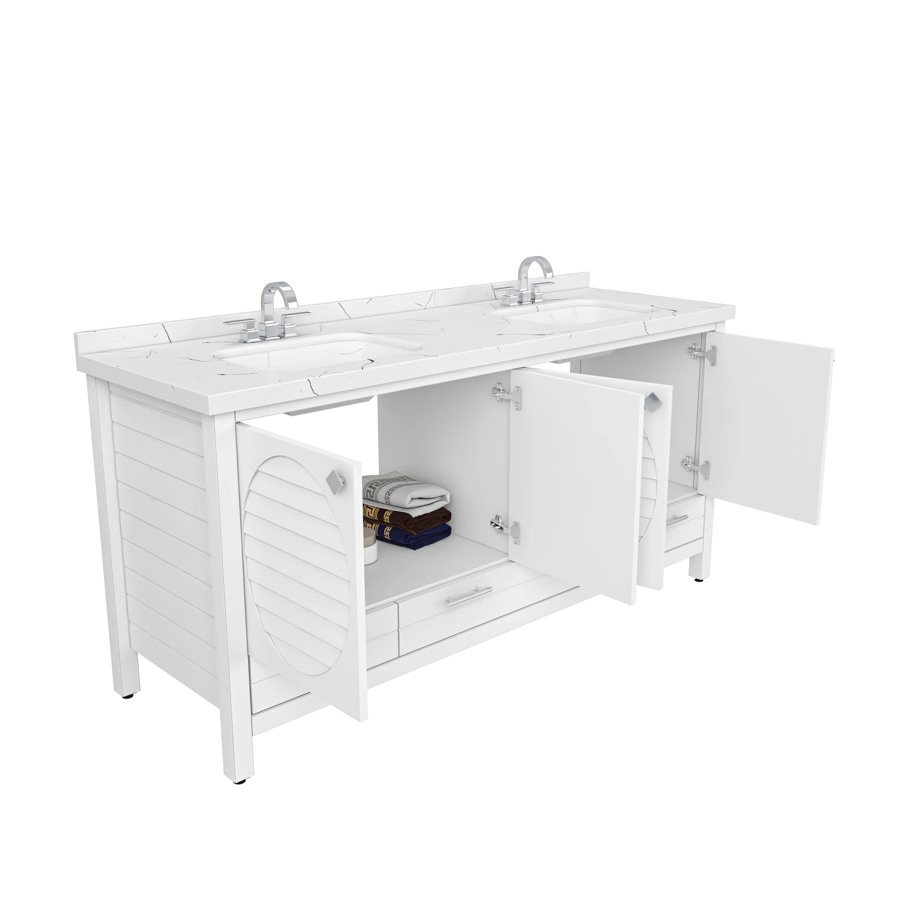 Papatya 71'' Wide Free-standing Double Bathroom Vanity with Engineered Marble Vanity Top