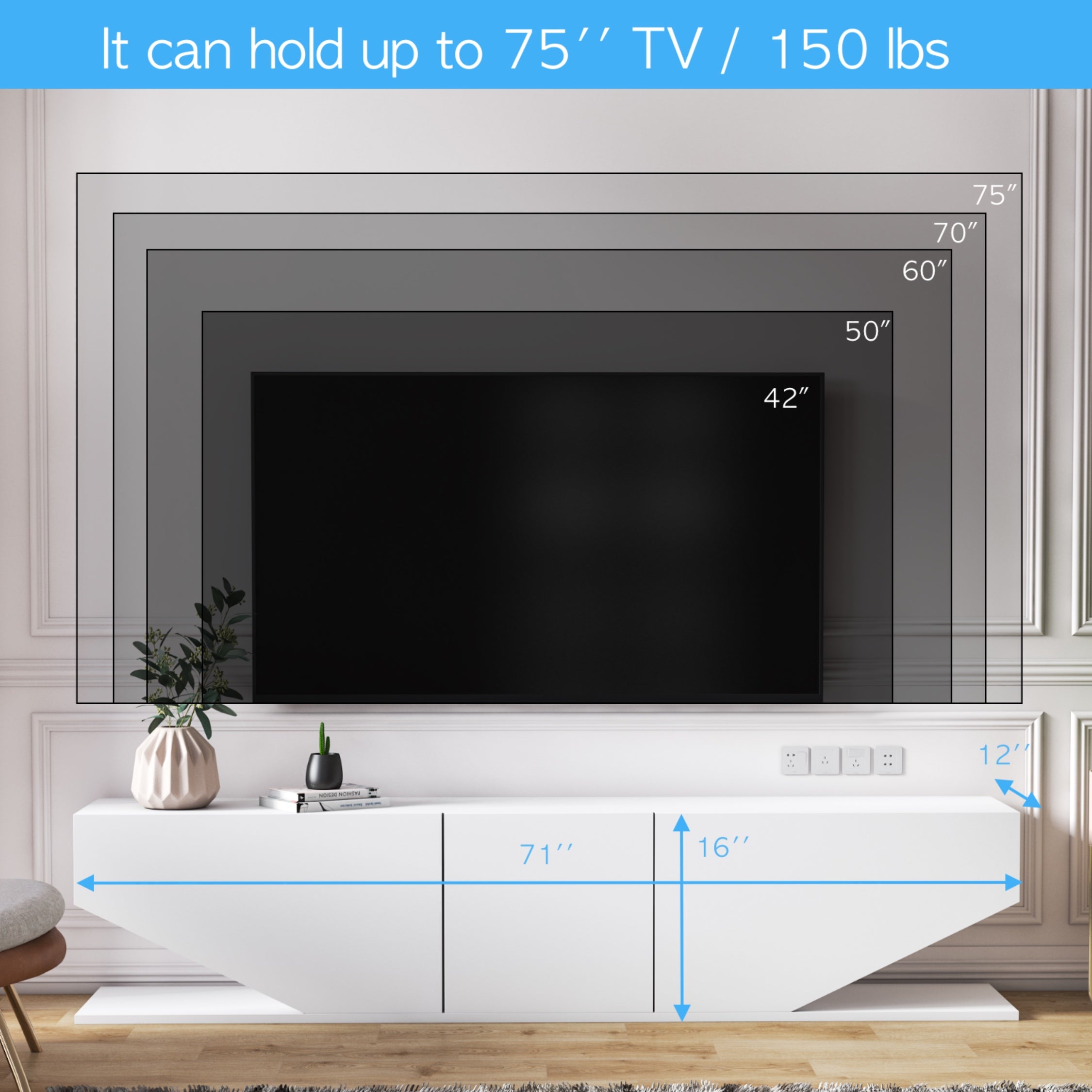 Incia 71'' TV Stand Media Console for Up to 75'' TVs