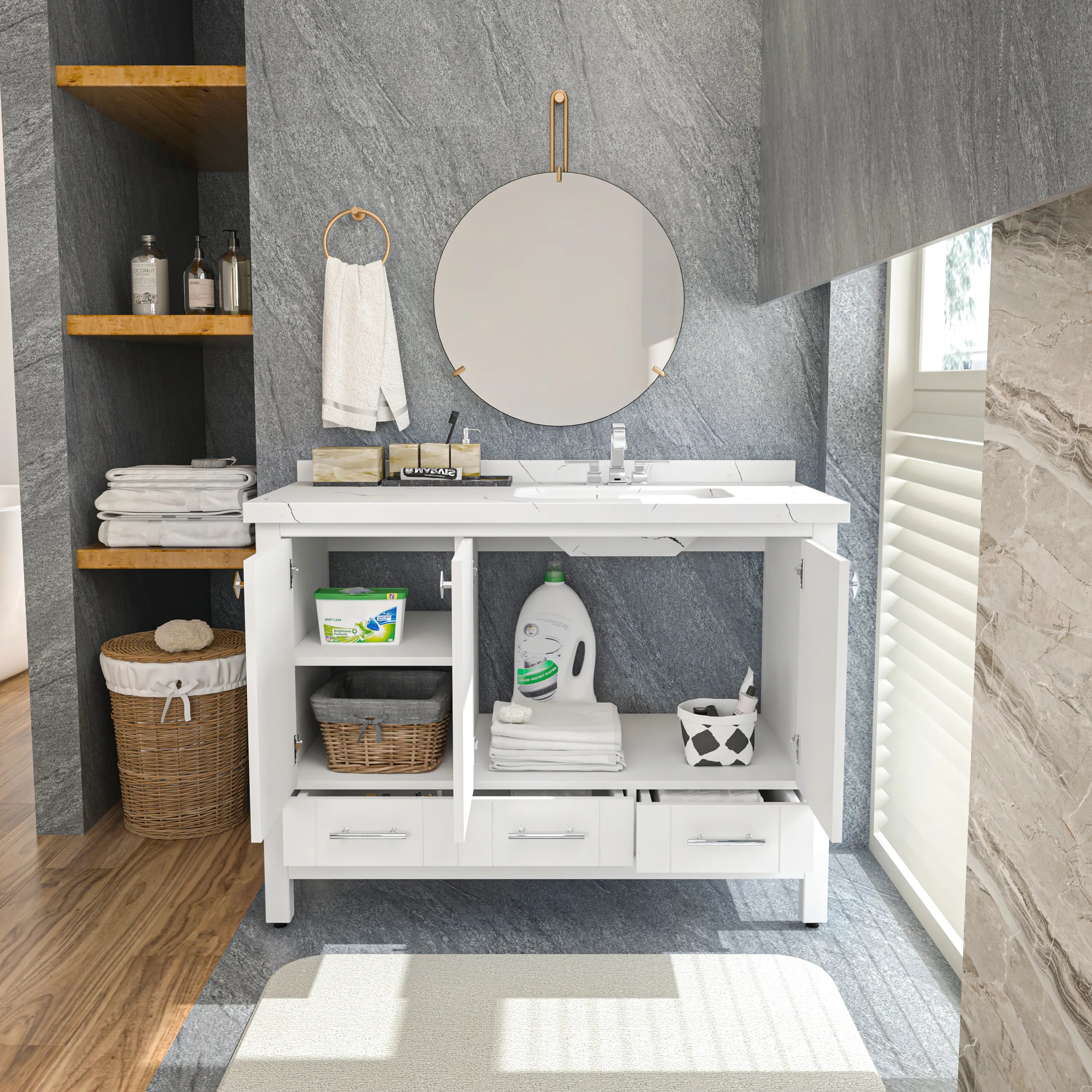 Kardelen 47'' Wide Free-standing Single Bathroom Vanity with Engineered Marble Vanity Top