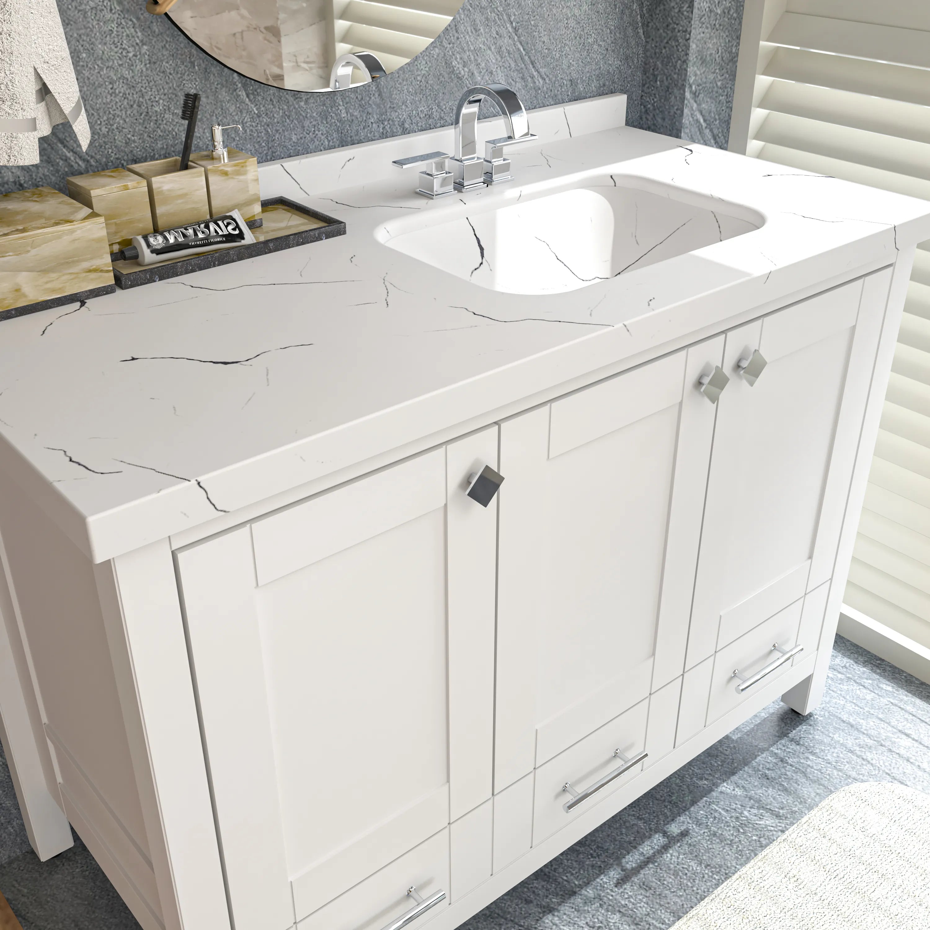 Kardelen 47'' Wide Free-standing Single Bathroom Vanity with Engineered Marble Vanity Top