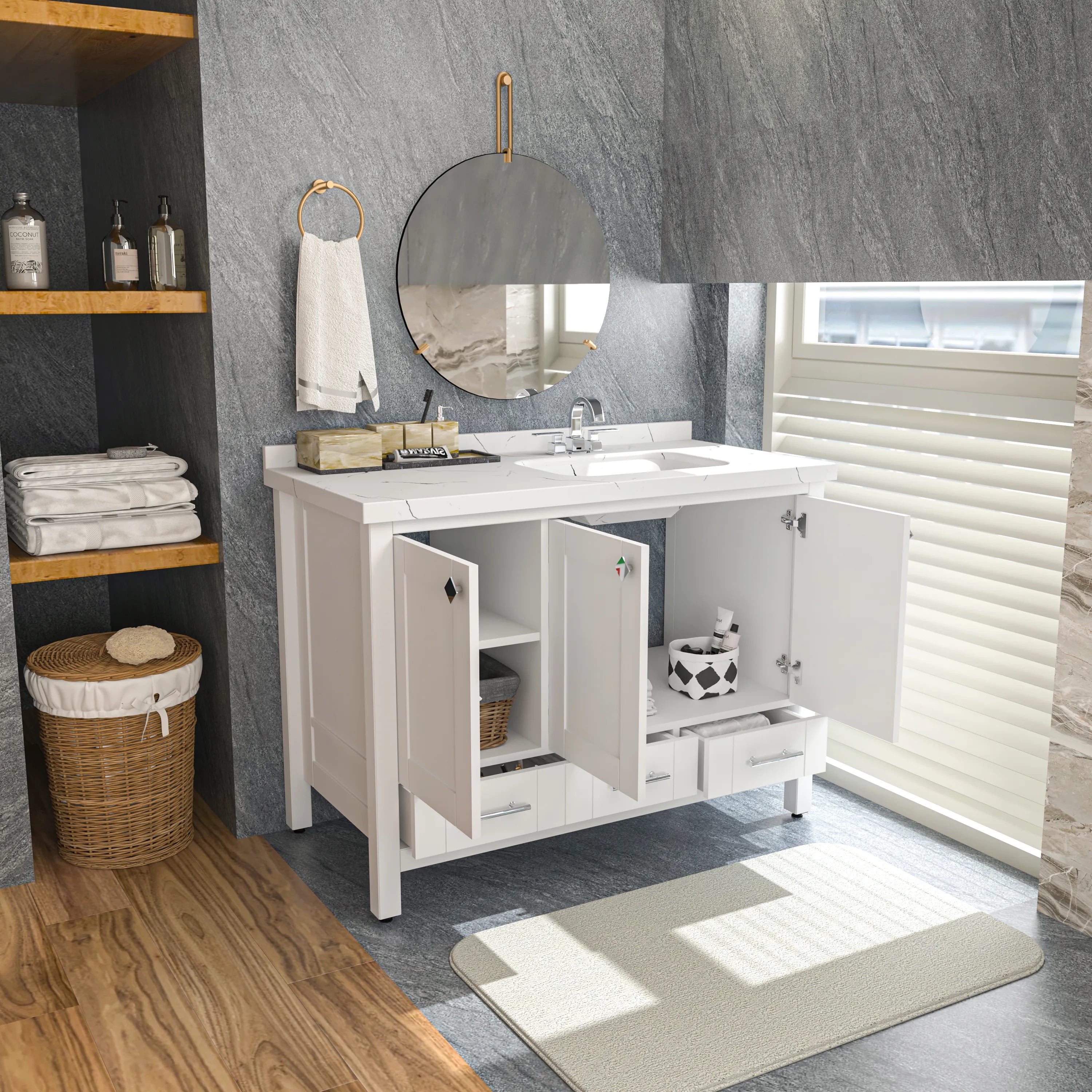 Kardelen 47'' Wide Free-standing Single Bathroom Vanity with Engineered Marble Vanity Top