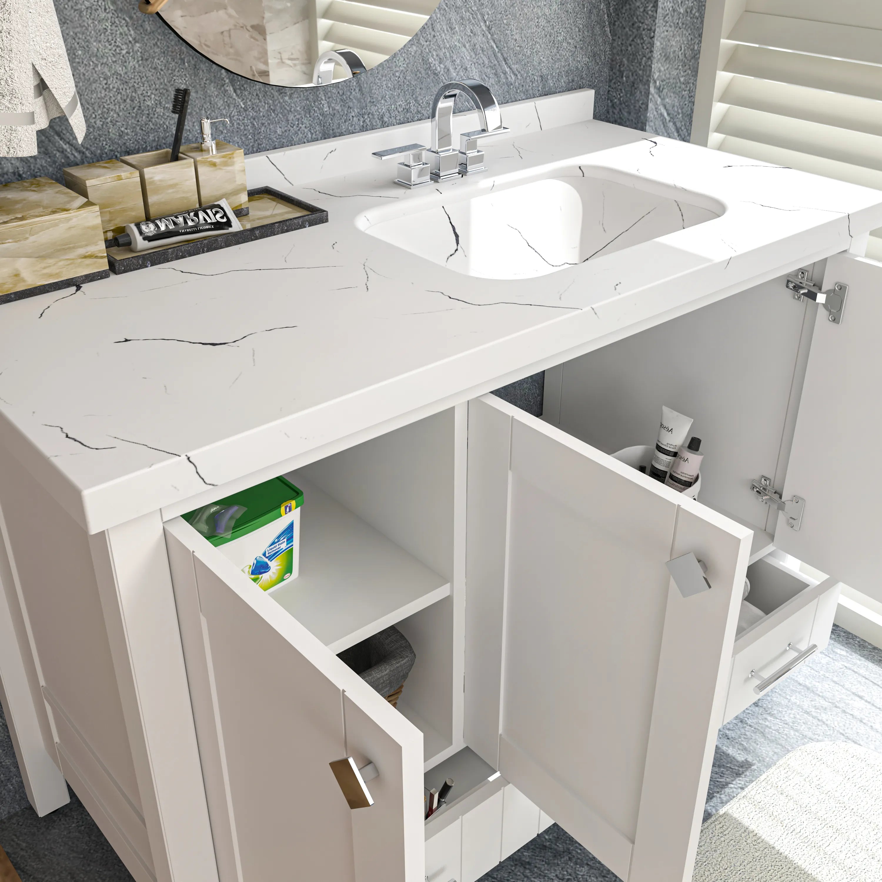 Kardelen 47'' Wide Free-standing Single Bathroom Vanity with Engineered Marble Vanity Top