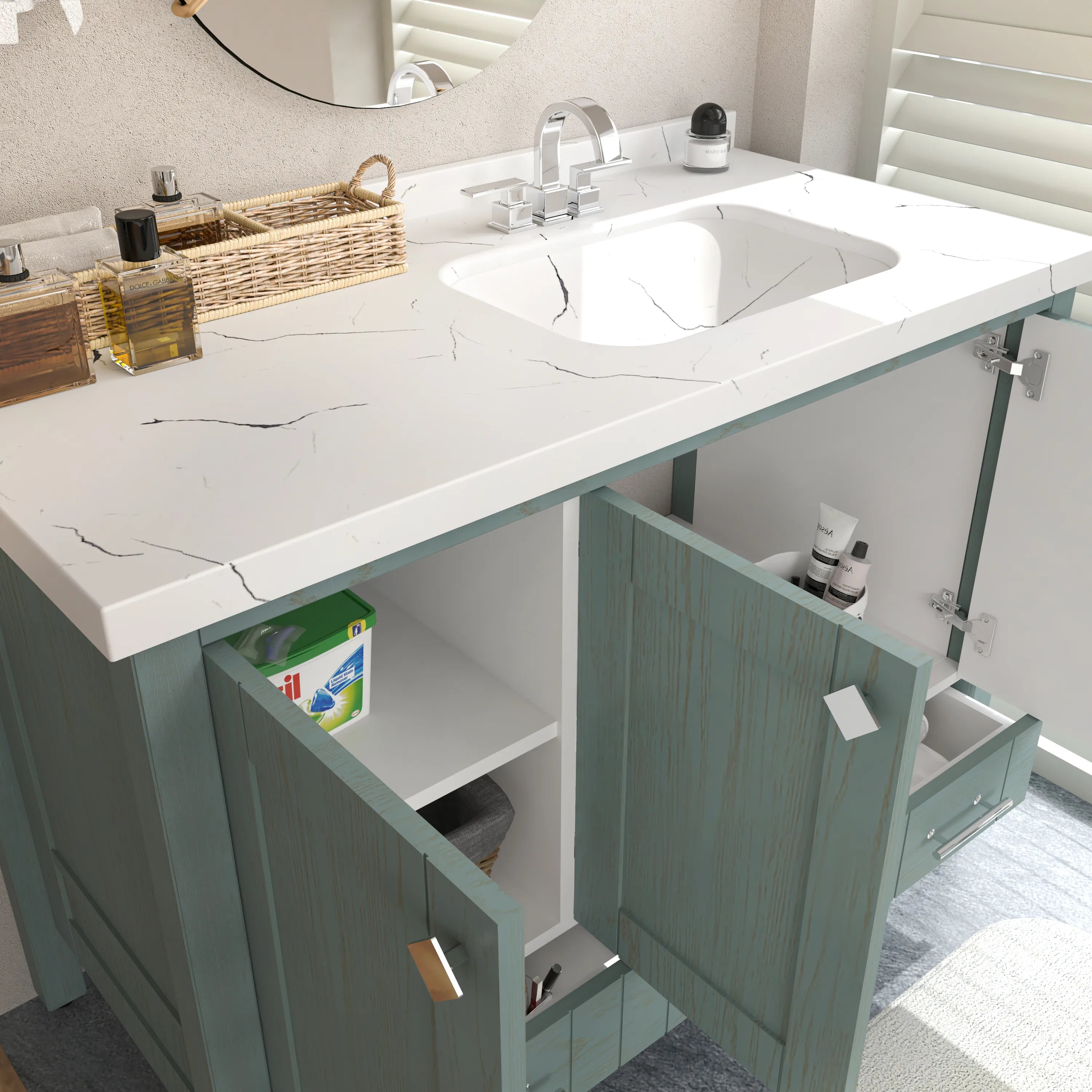 Kardelen 47'' Wide Free-standing Single Bathroom Vanity with Engineered Marble Vanity Top
