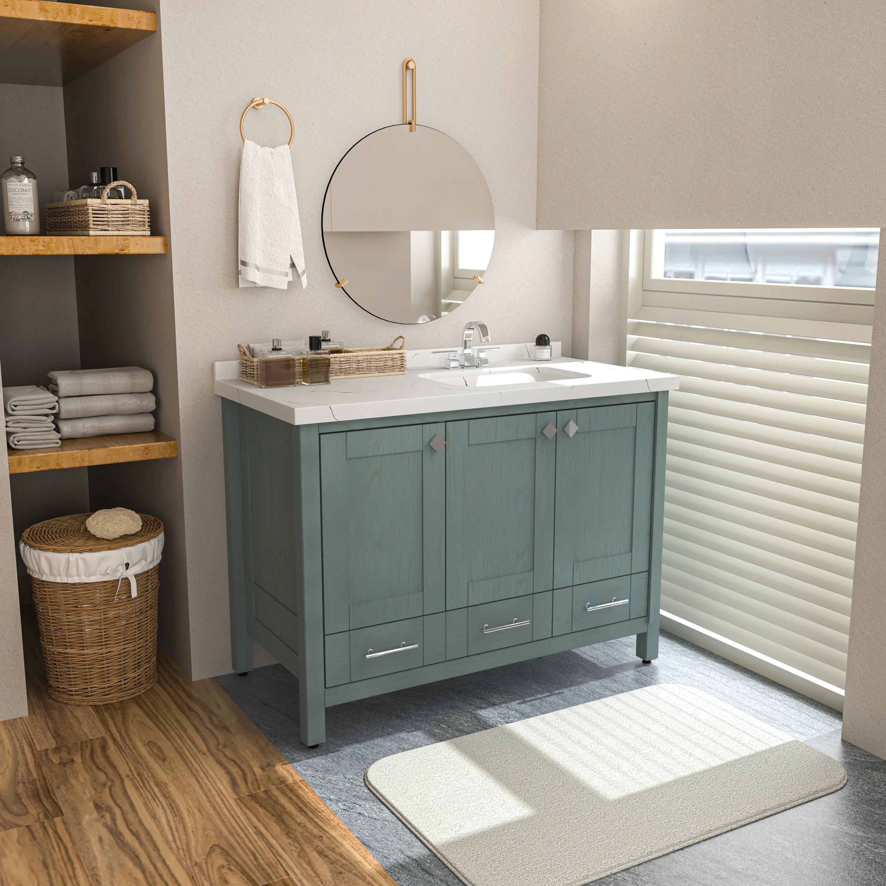 Kardelen 47'' Wide Free-standing Single Bathroom Vanity with Engineered Marble Vanity Top