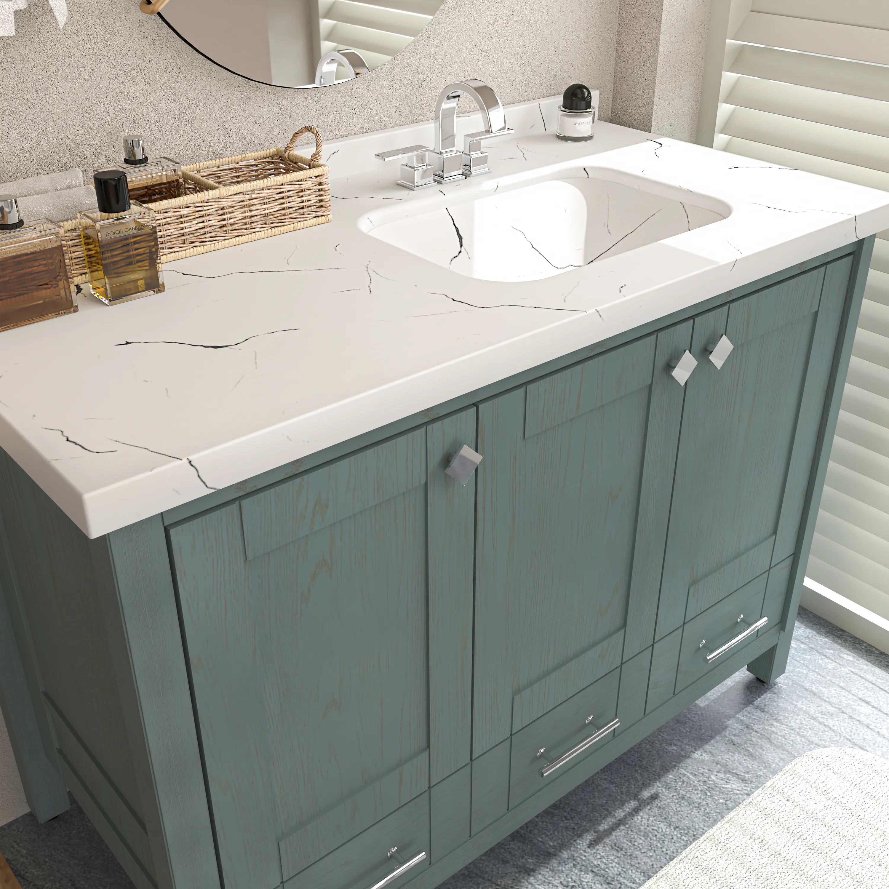 Kardelen 47'' Wide Free-standing Single Bathroom Vanity with Engineered Marble Vanity Top