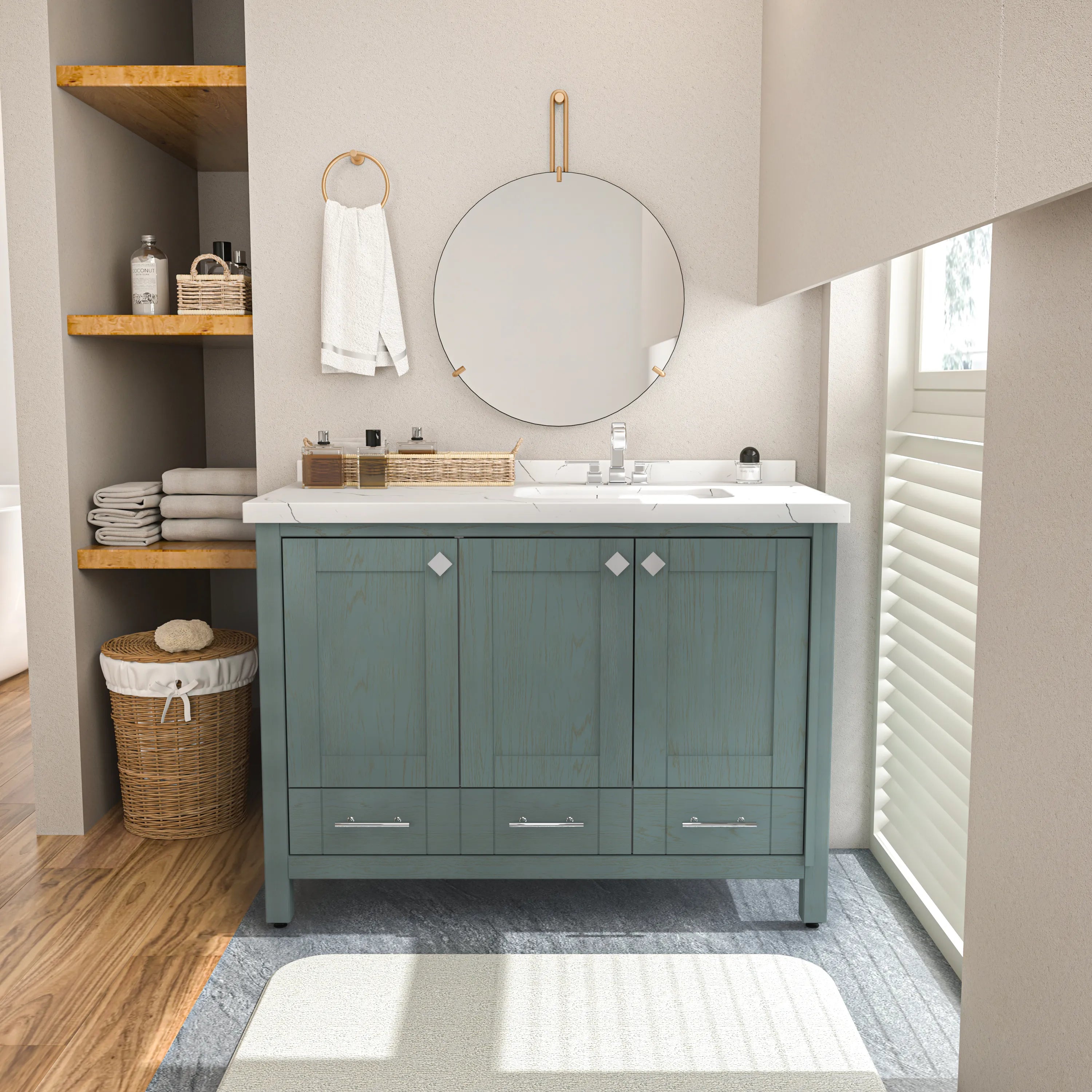 Kardelen 47'' Wide Free-standing Single Bathroom Vanity with Engineered Marble Vanity Top