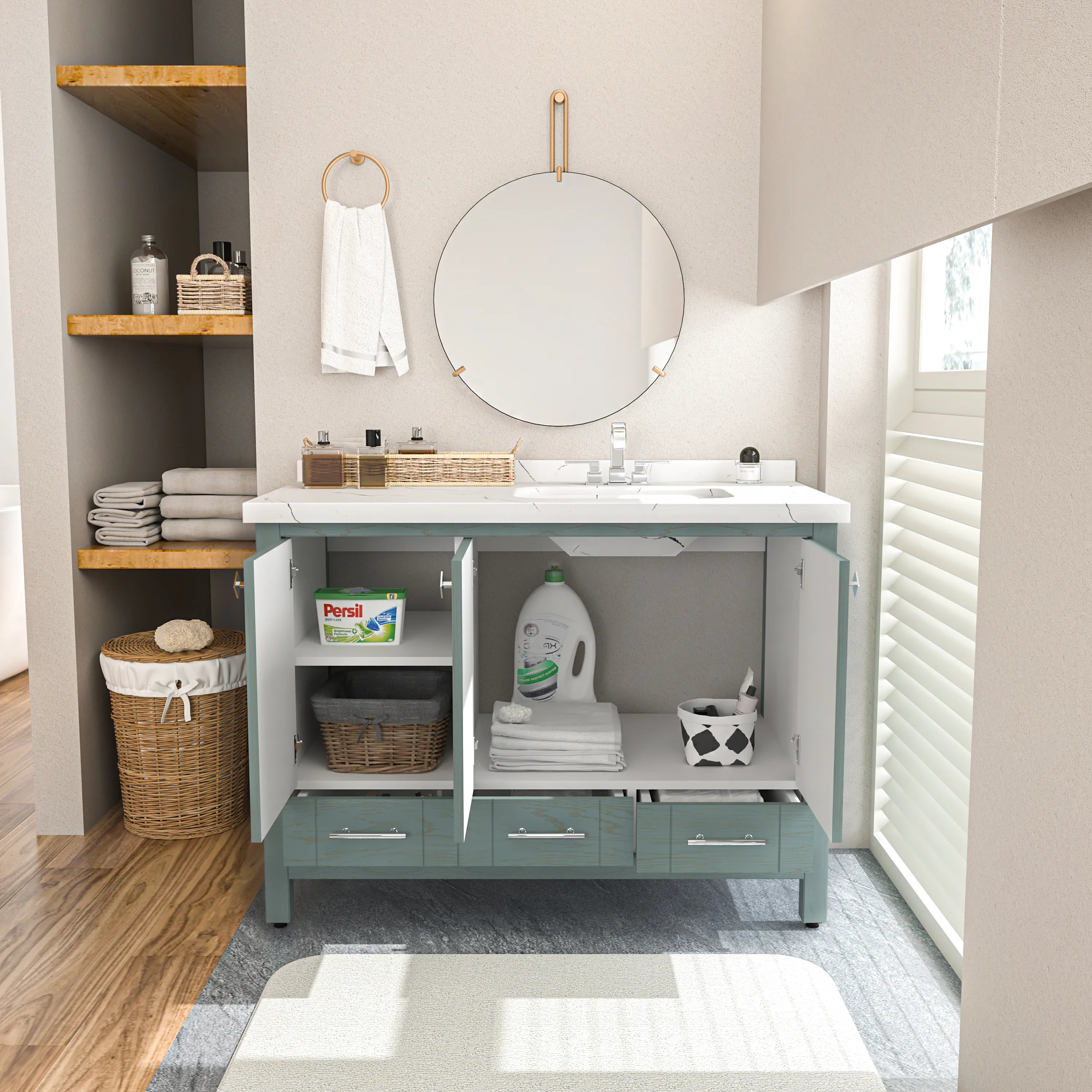 Kardelen 47'' Wide Free-standing Single Bathroom Vanity with Engineered Marble Vanity Top