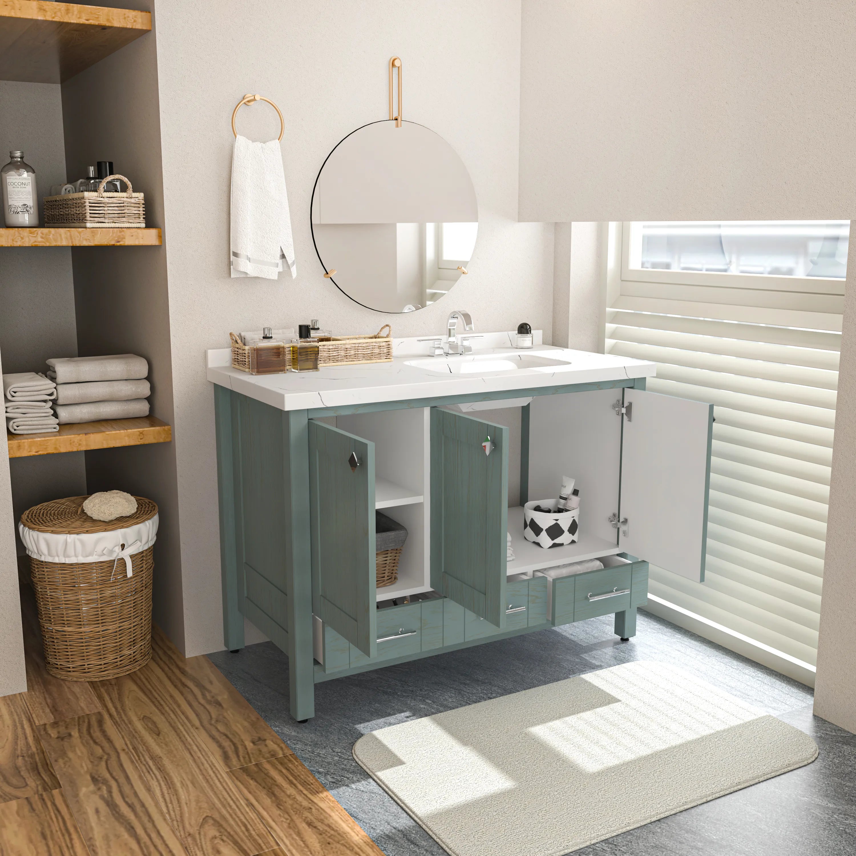 Kardelen 47'' Wide Free-standing Single Bathroom Vanity with Engineered Marble Vanity Top