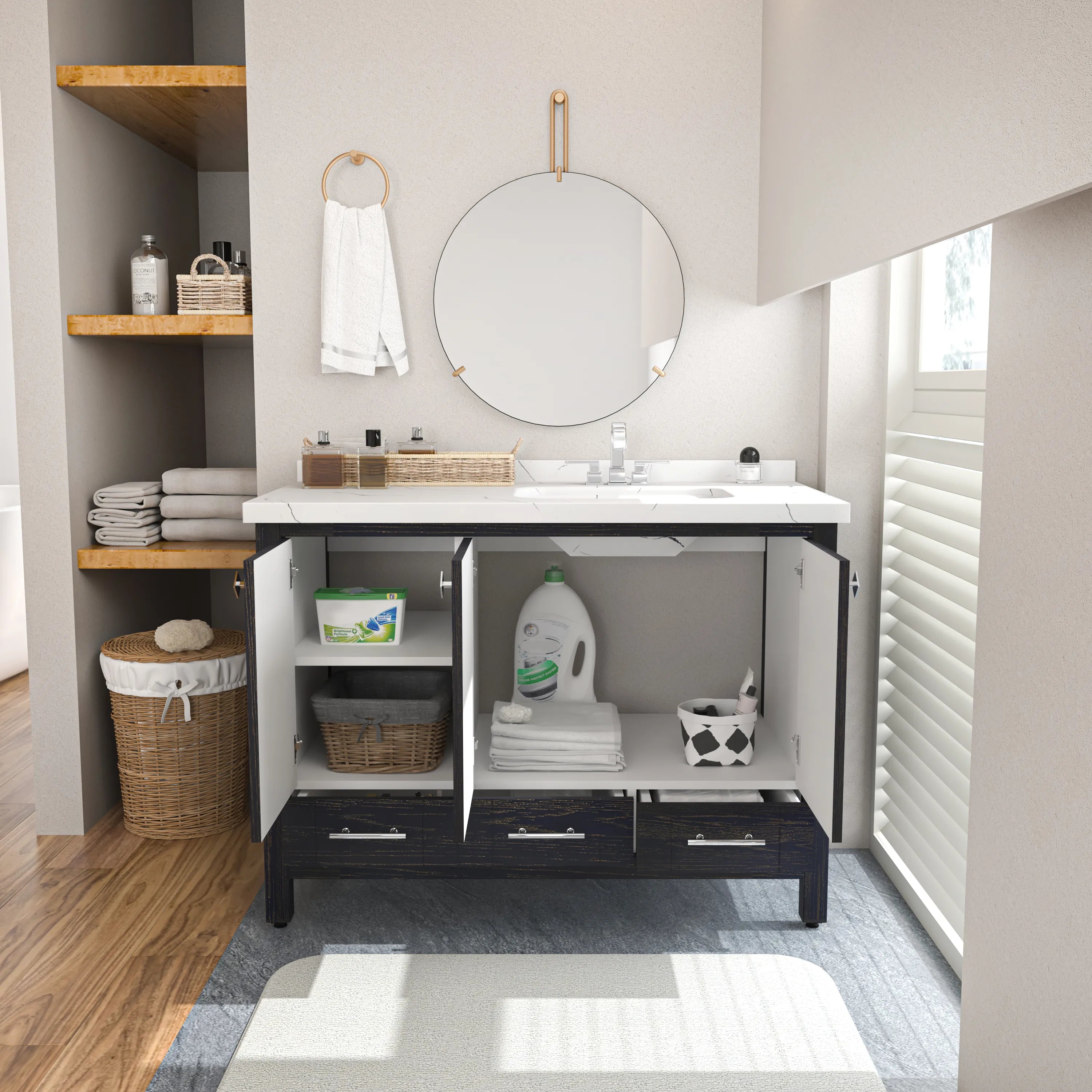 Kardelen 47'' Wide Free-standing Single Bathroom Vanity with Engineered Marble Vanity Top