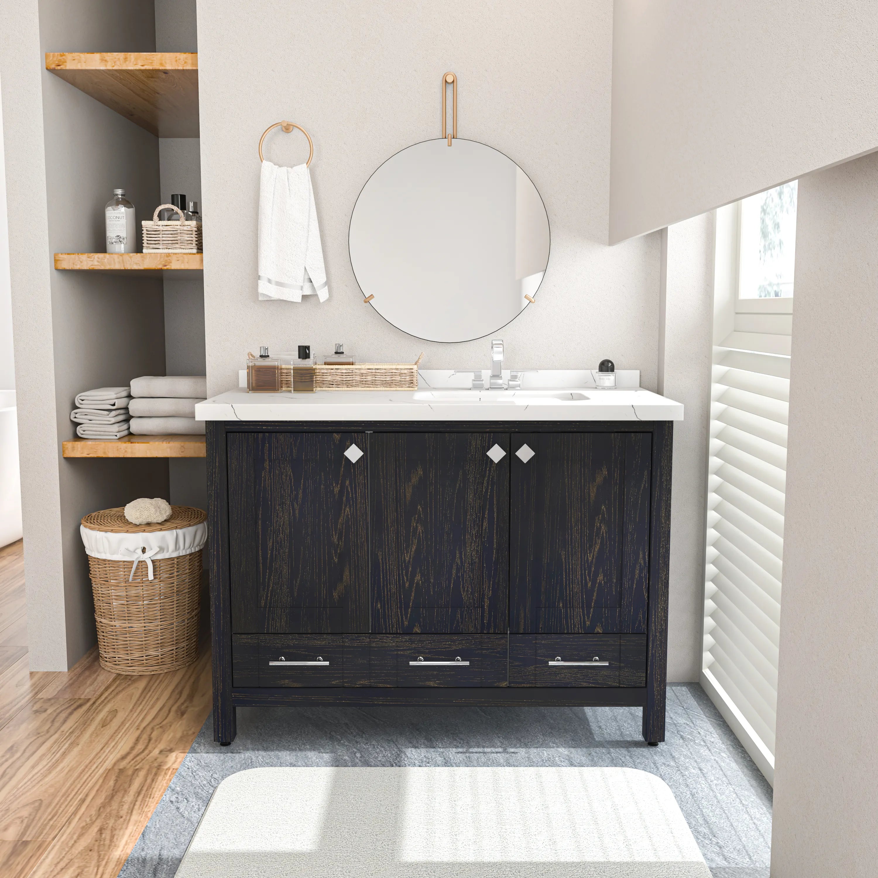 Kardelen 47'' Wide Free-standing Single Bathroom Vanity with Engineered Marble Vanity Top