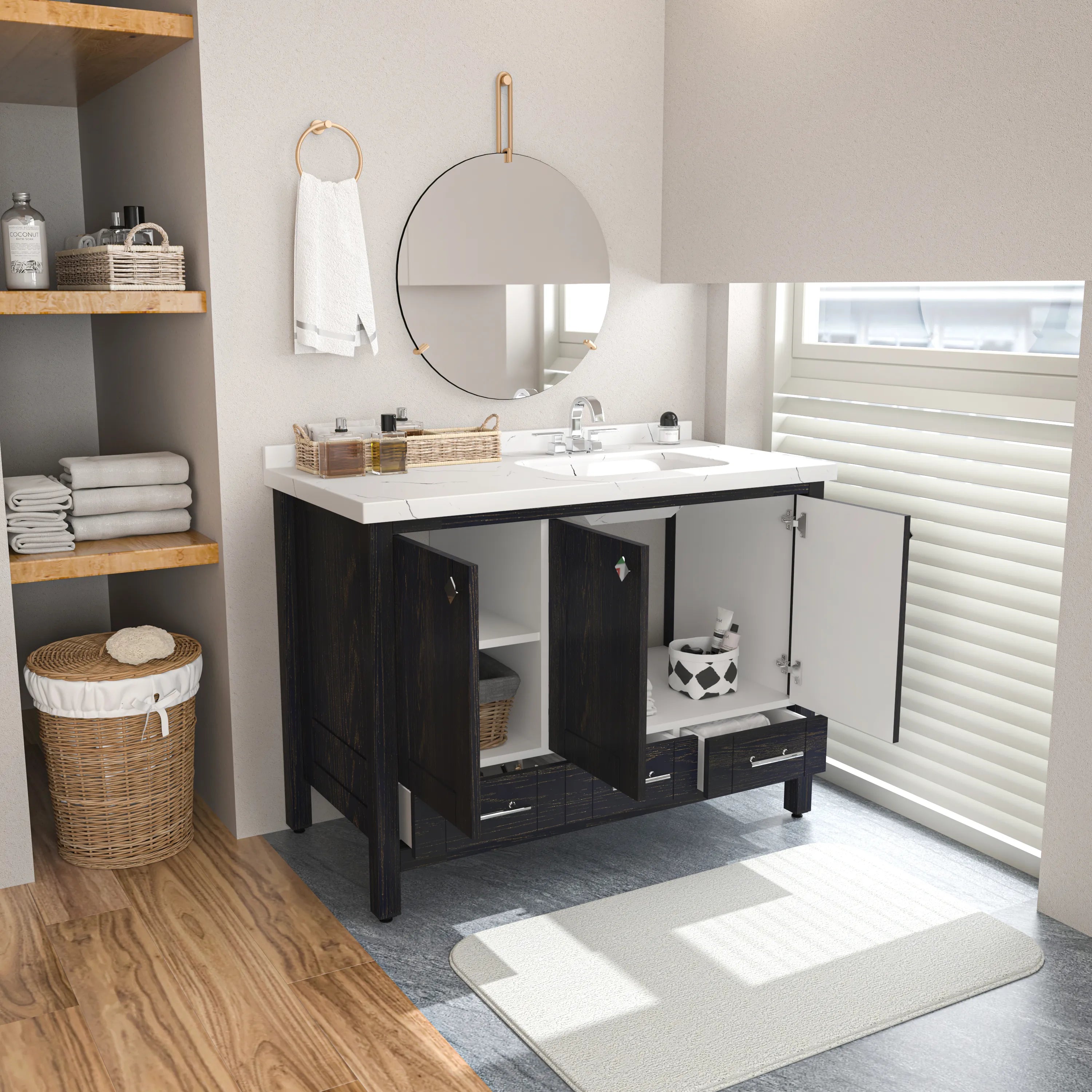 Kardelen 47'' Wide Free-standing Single Bathroom Vanity with Engineered Marble Vanity Top