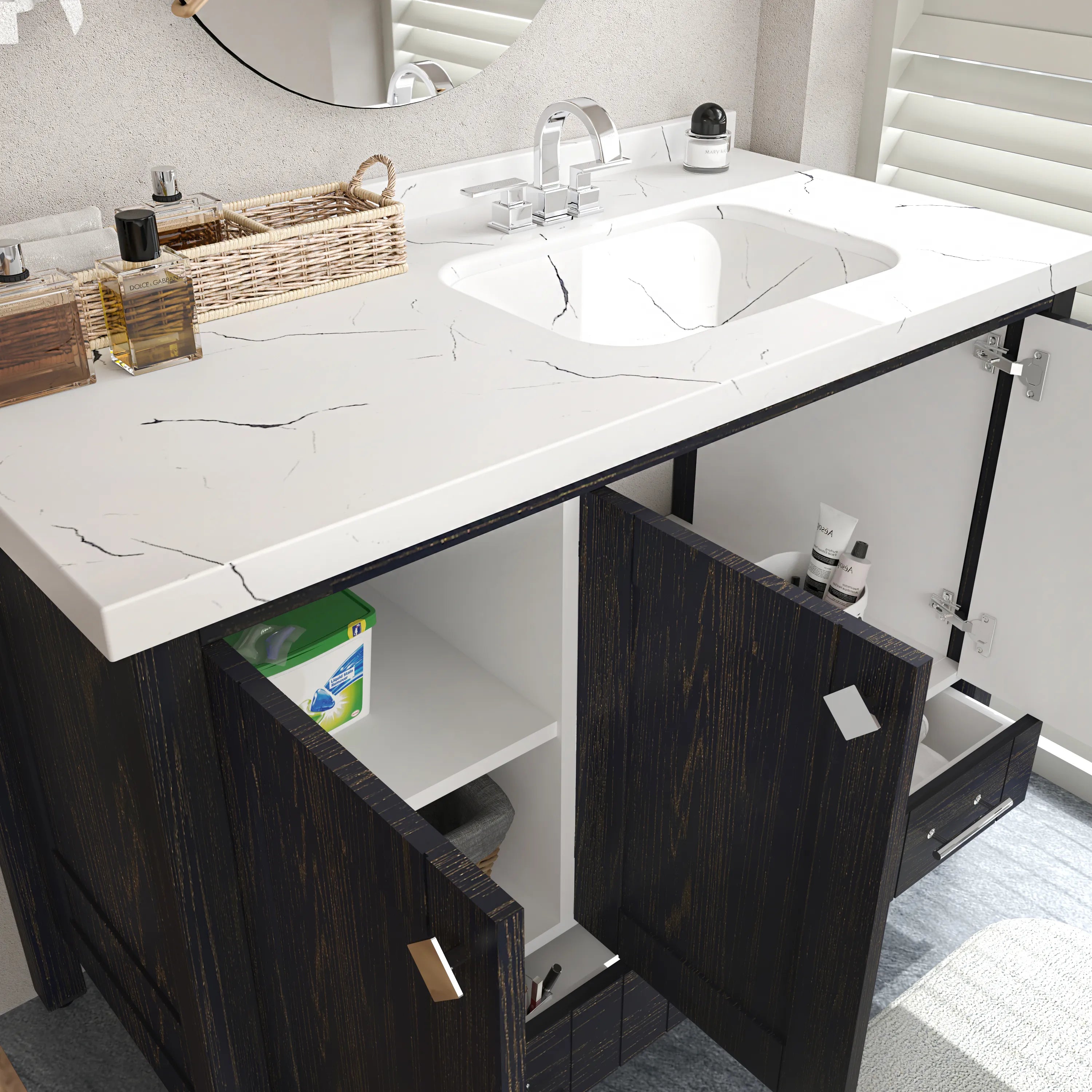 Kardelen 47'' Wide Free-standing Single Bathroom Vanity with Engineered Marble Vanity Top