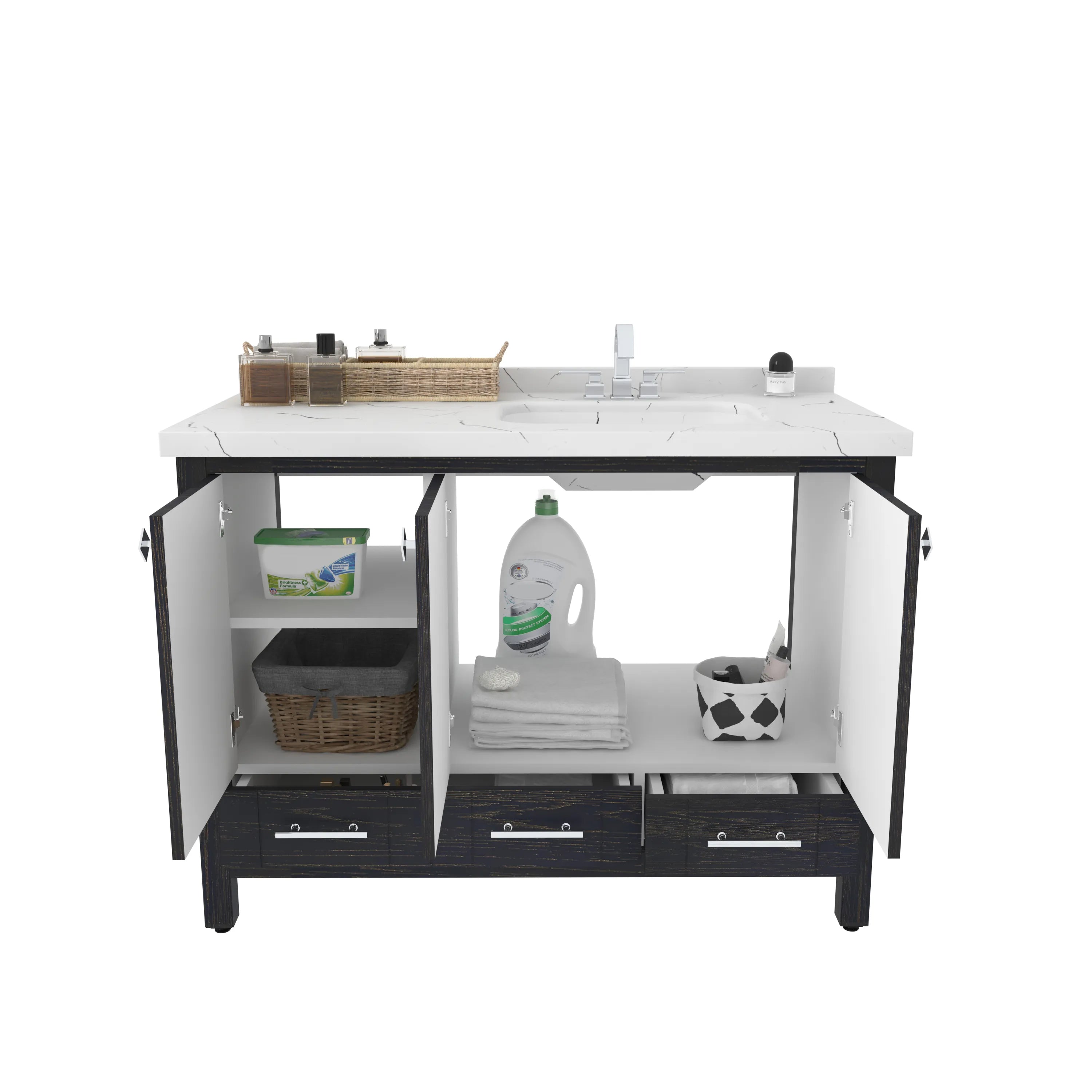 Kardelen 47'' Wide Free-standing Single Bathroom Vanity with Engineered Marble Vanity Top