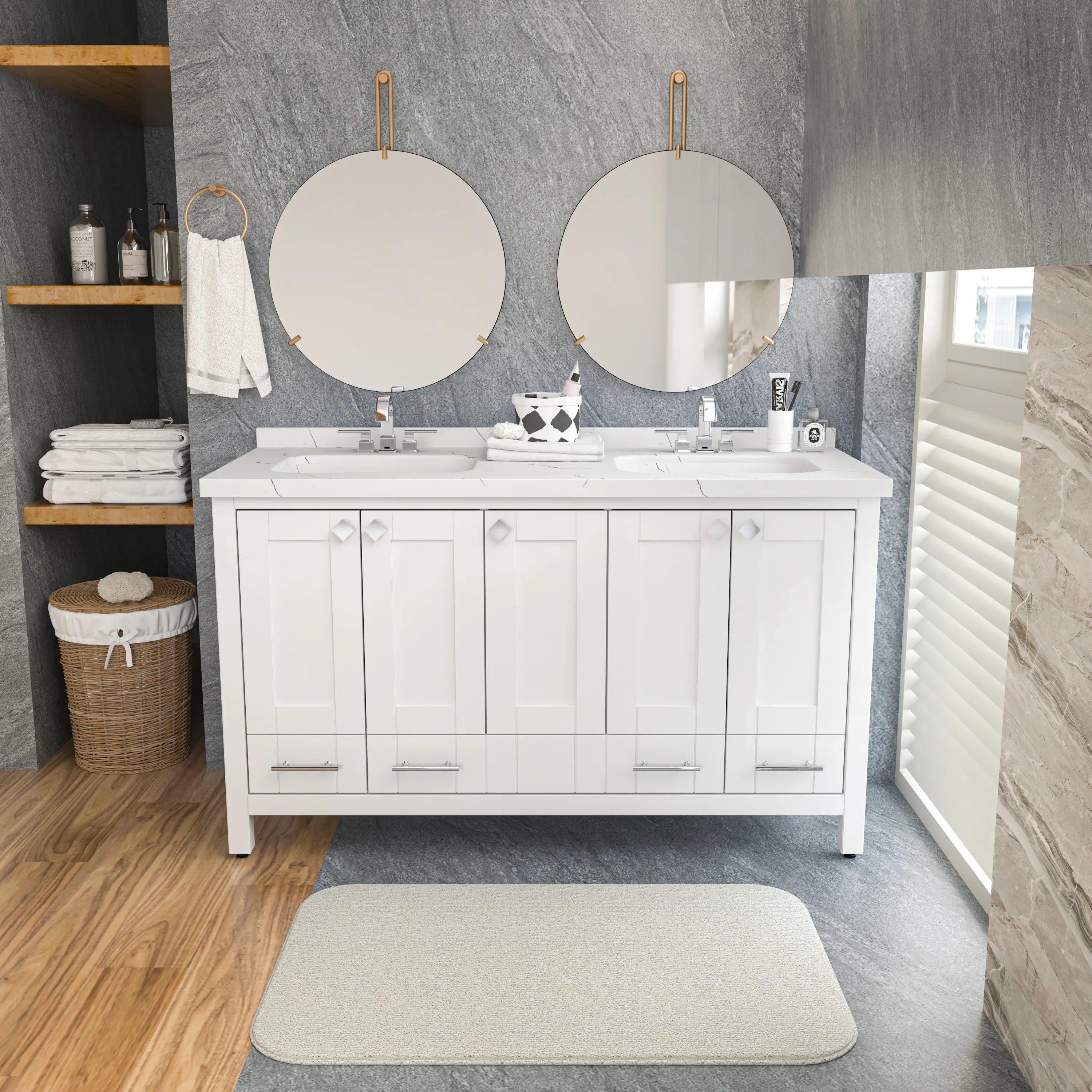 Kardelen 59'' Wide Free-standing Double Bathroom Vanity with Engineered Marble Vanity Top