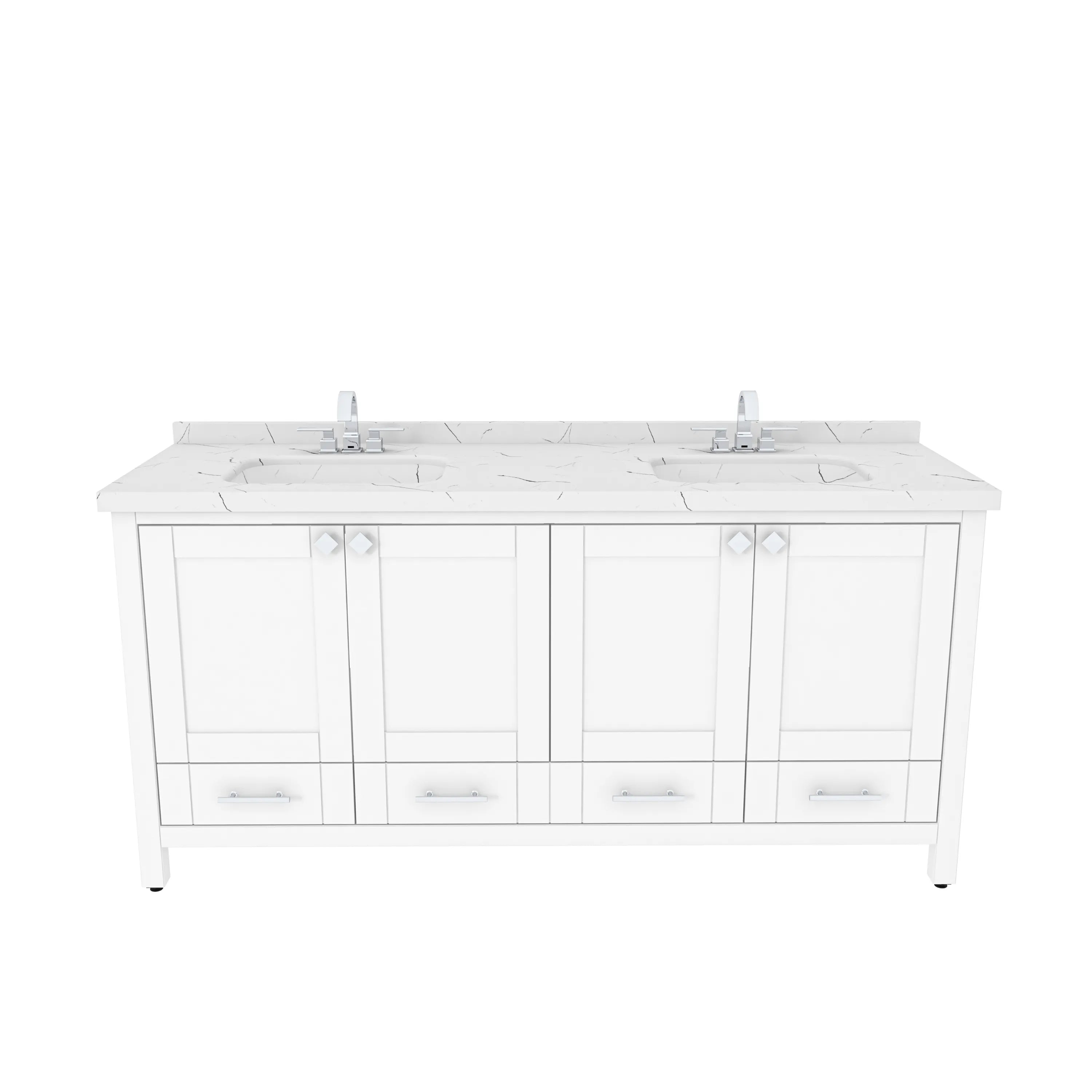 Kardelen 71'' Wide Free-standing Double Bathroom Vanity with Engineered Marble Vanity Top