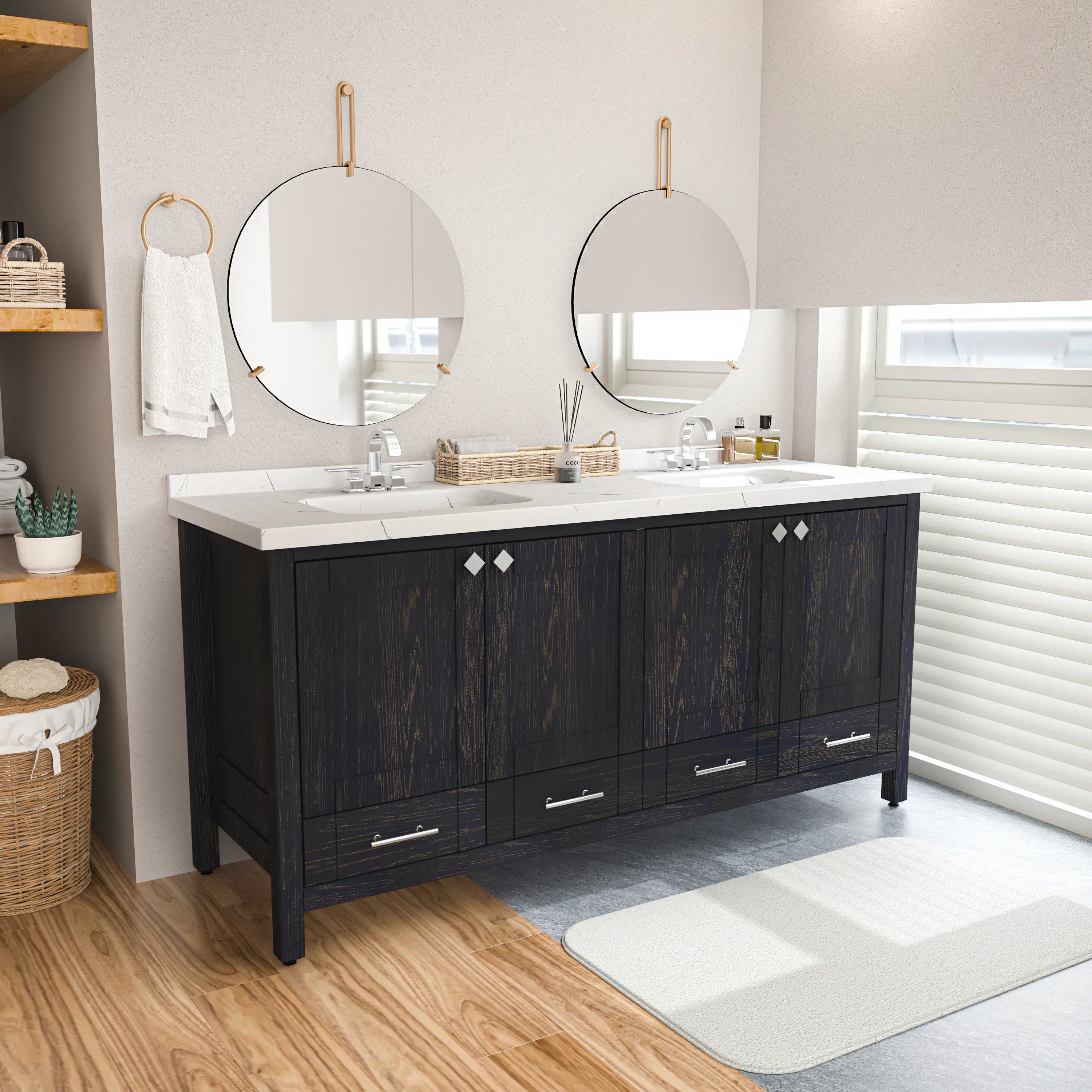 Kardelen 71'' Wide Free-standing Double Bathroom Vanity with Engineered Marble Vanity Top