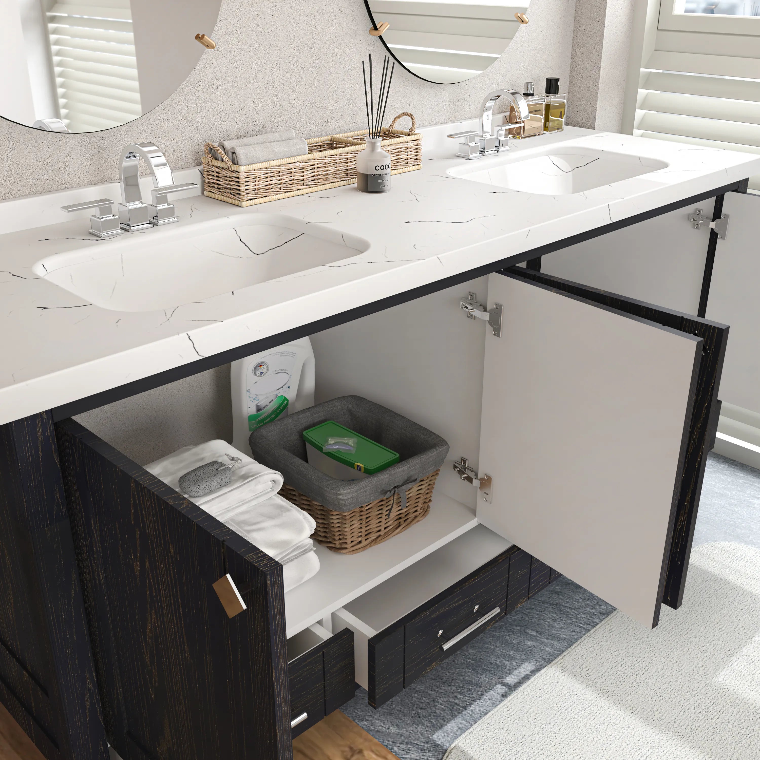 Kardelen 71'' Wide Free-standing Double Bathroom Vanity with Engineered Marble Vanity Top