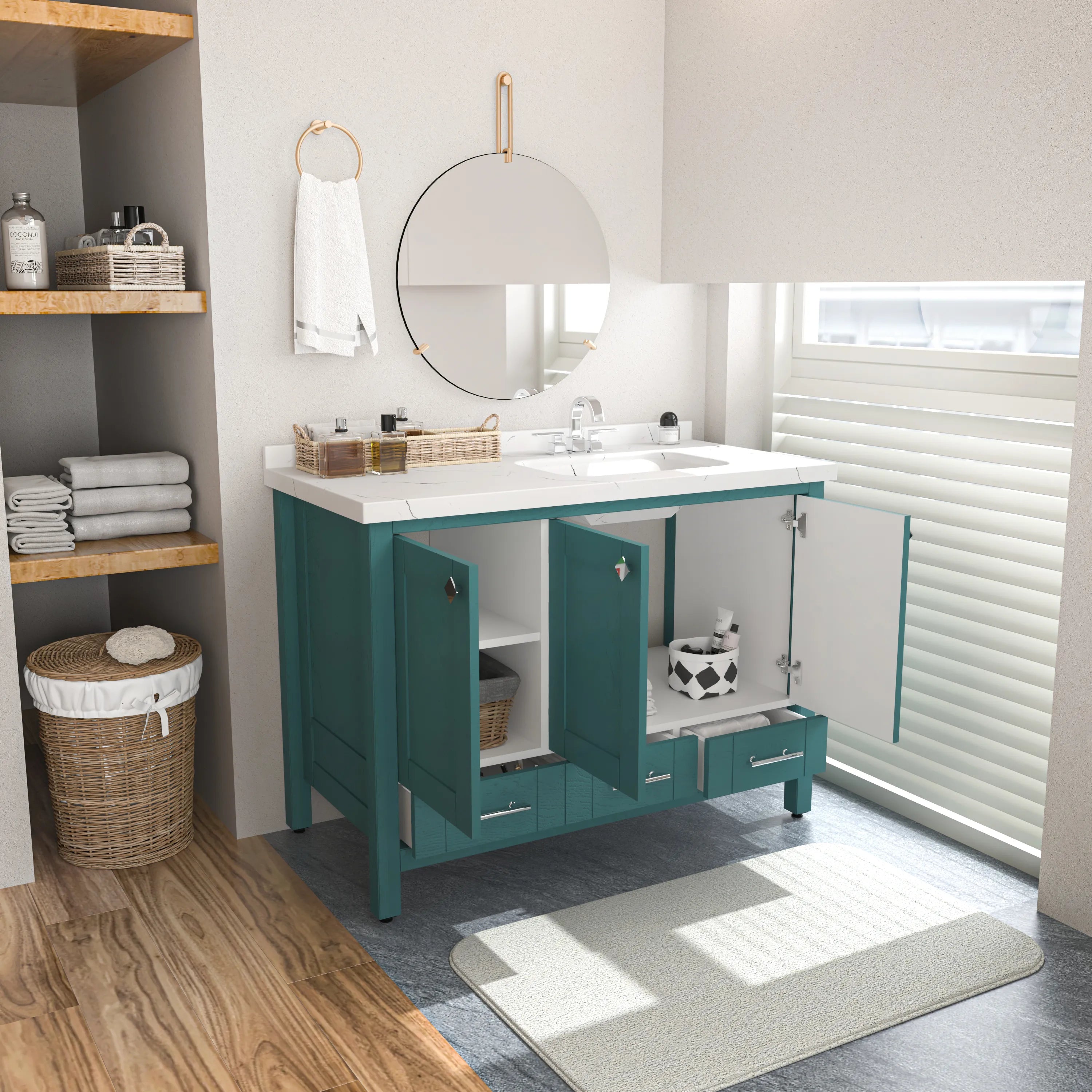 Kardelen 47'' Wide Free-standing Single Bathroom Vanity with Engineered Marble Vanity Top