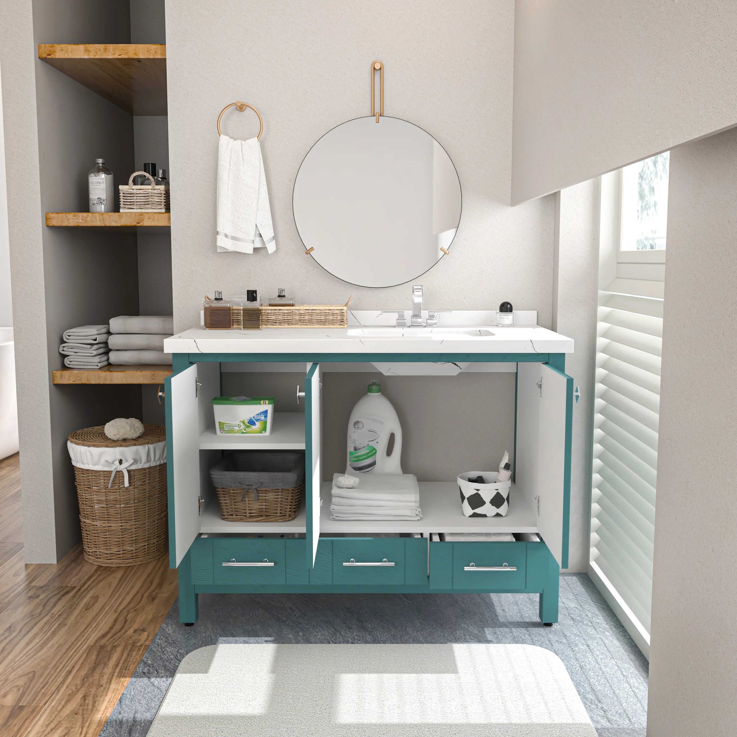 Kardelen 47'' Wide Free-standing Single Bathroom Vanity with Engineered Marble Vanity Top