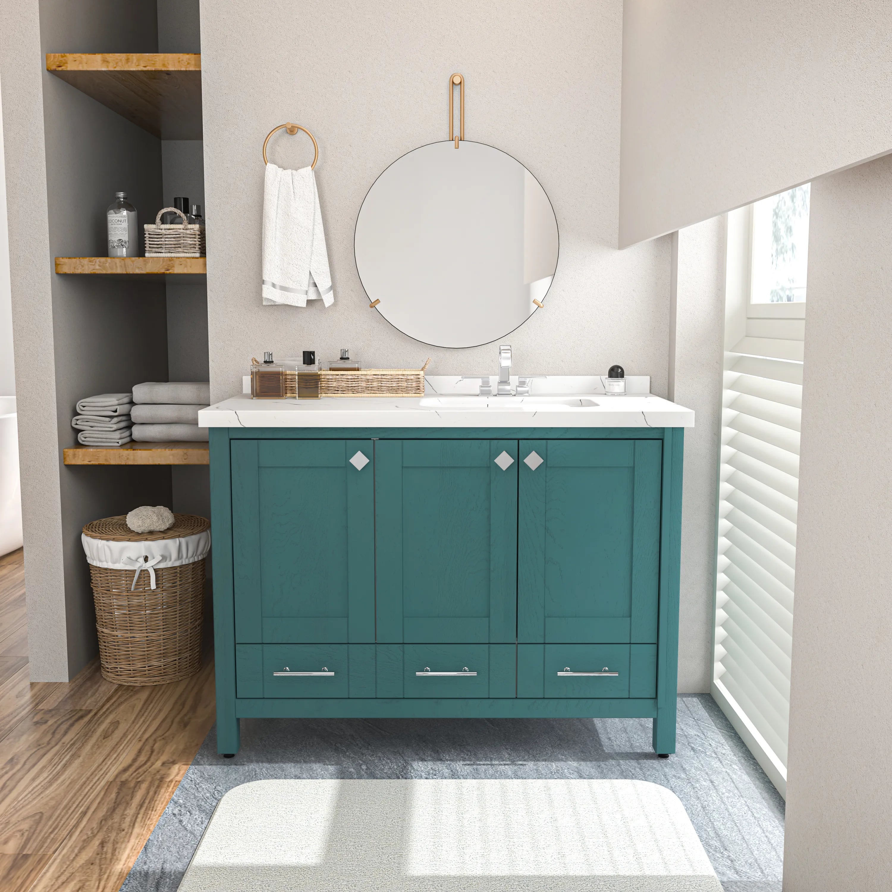 Kardelen 47'' Wide Free-standing Single Bathroom Vanity with Engineered Marble Vanity Top