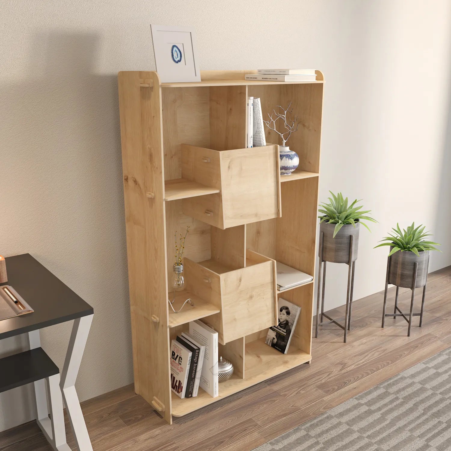 Pana 54" Tall MDF Bookcase | Bookshelf | Screwless Design