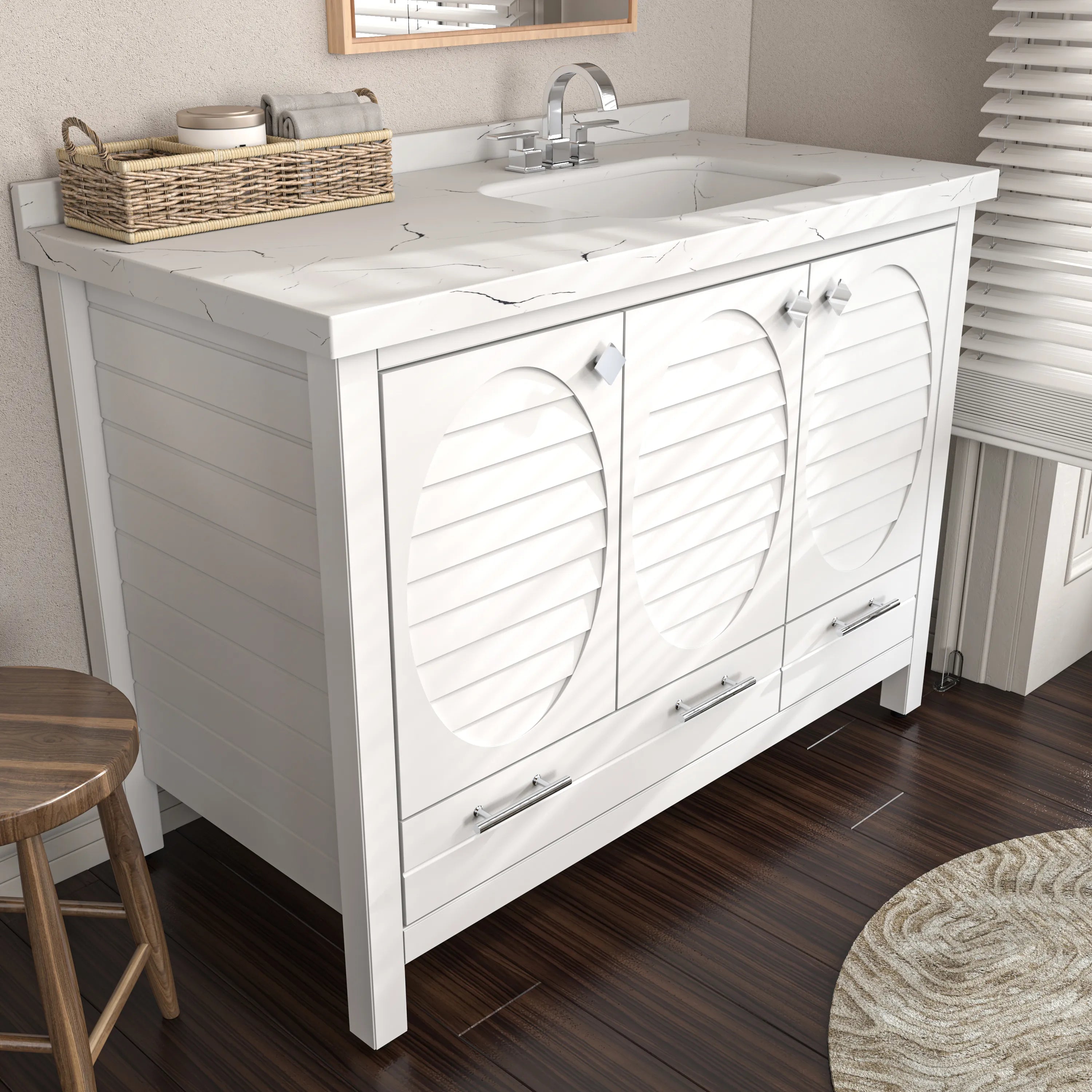 Papatya 47'' Wide Free-standing Single Bathroom Vanity with Engineered Marble Vanity Top