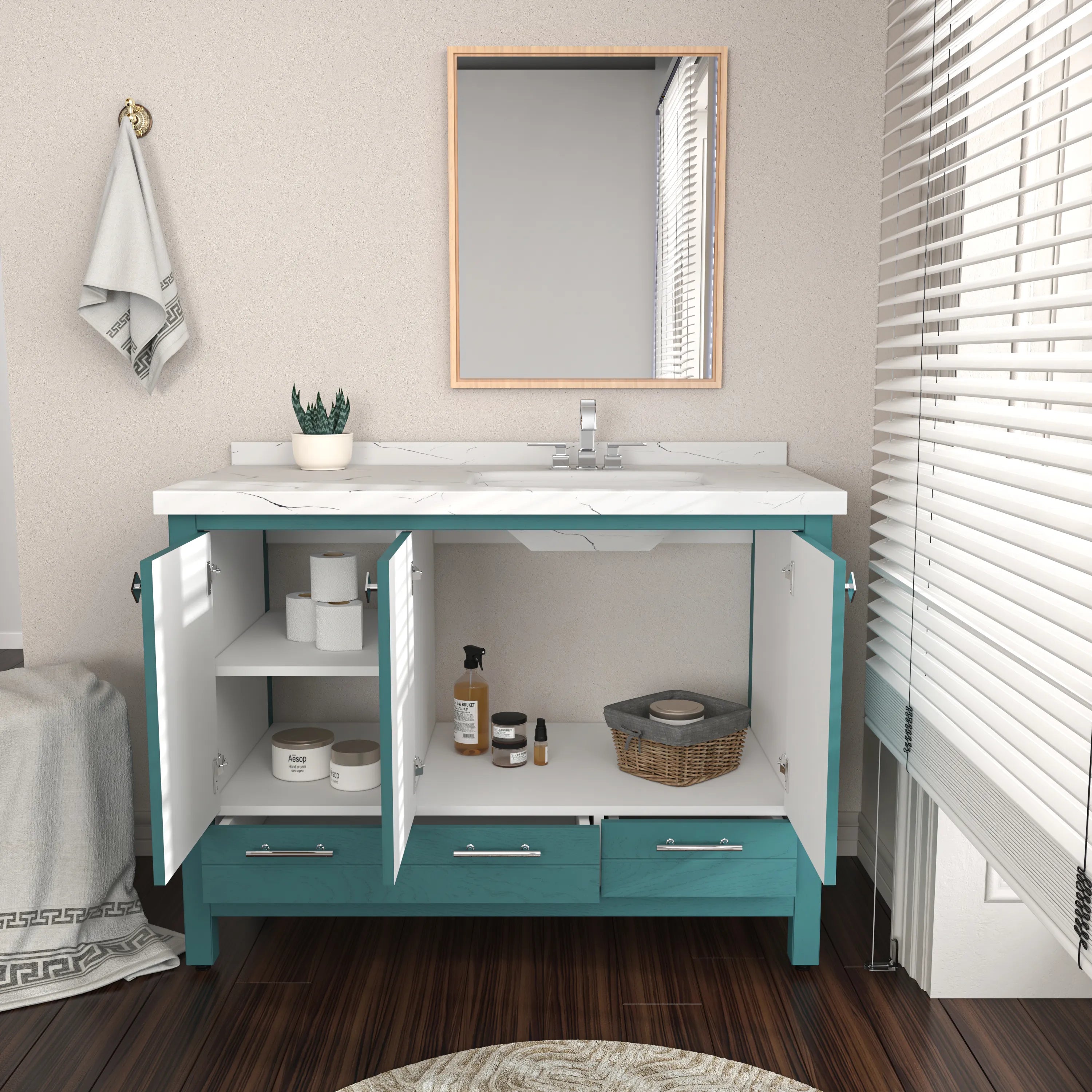 Papatya 47'' Wide Free-standing Single Bathroom Vanity with Engineered Marble Vanity Top