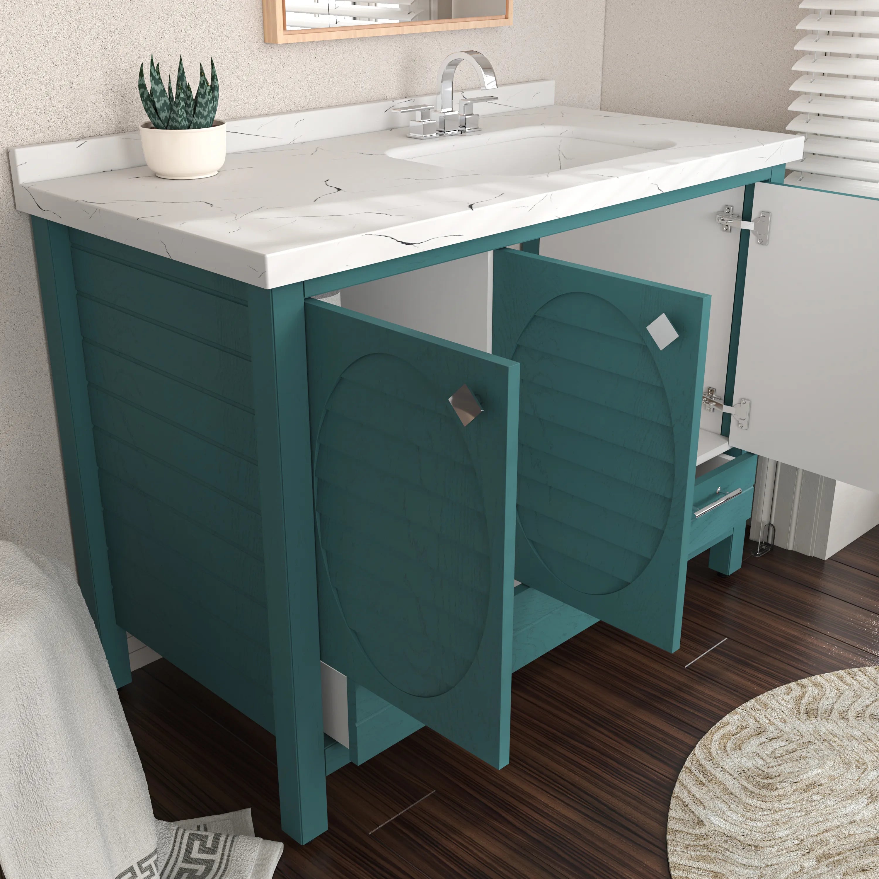 Papatya 47'' Wide Free-standing Single Bathroom Vanity with Engineered Marble Vanity Top