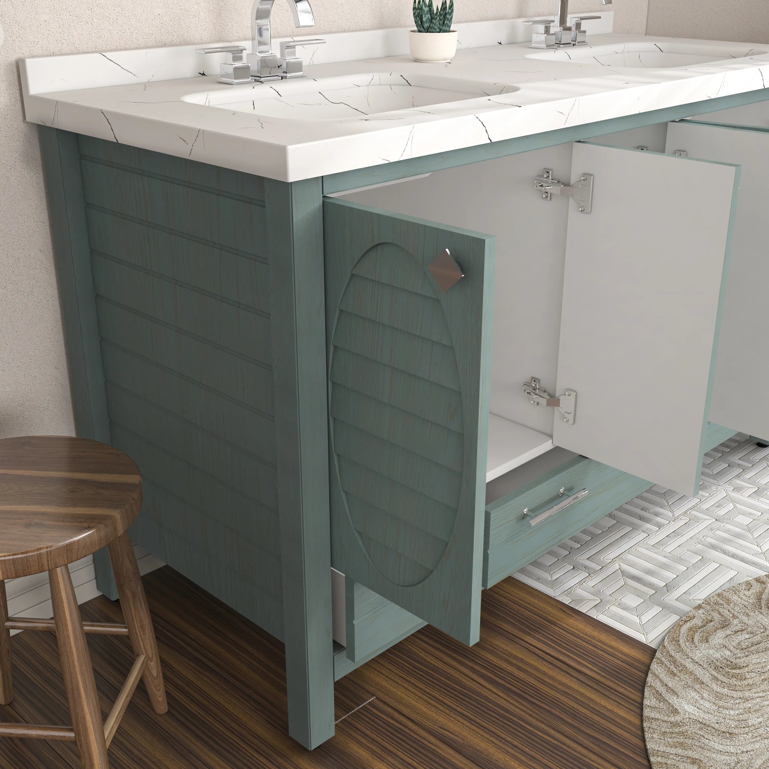 Papatya 59'' Wide Free-standing Double Bathroom Vanity with Engineered Marble Vanity Top