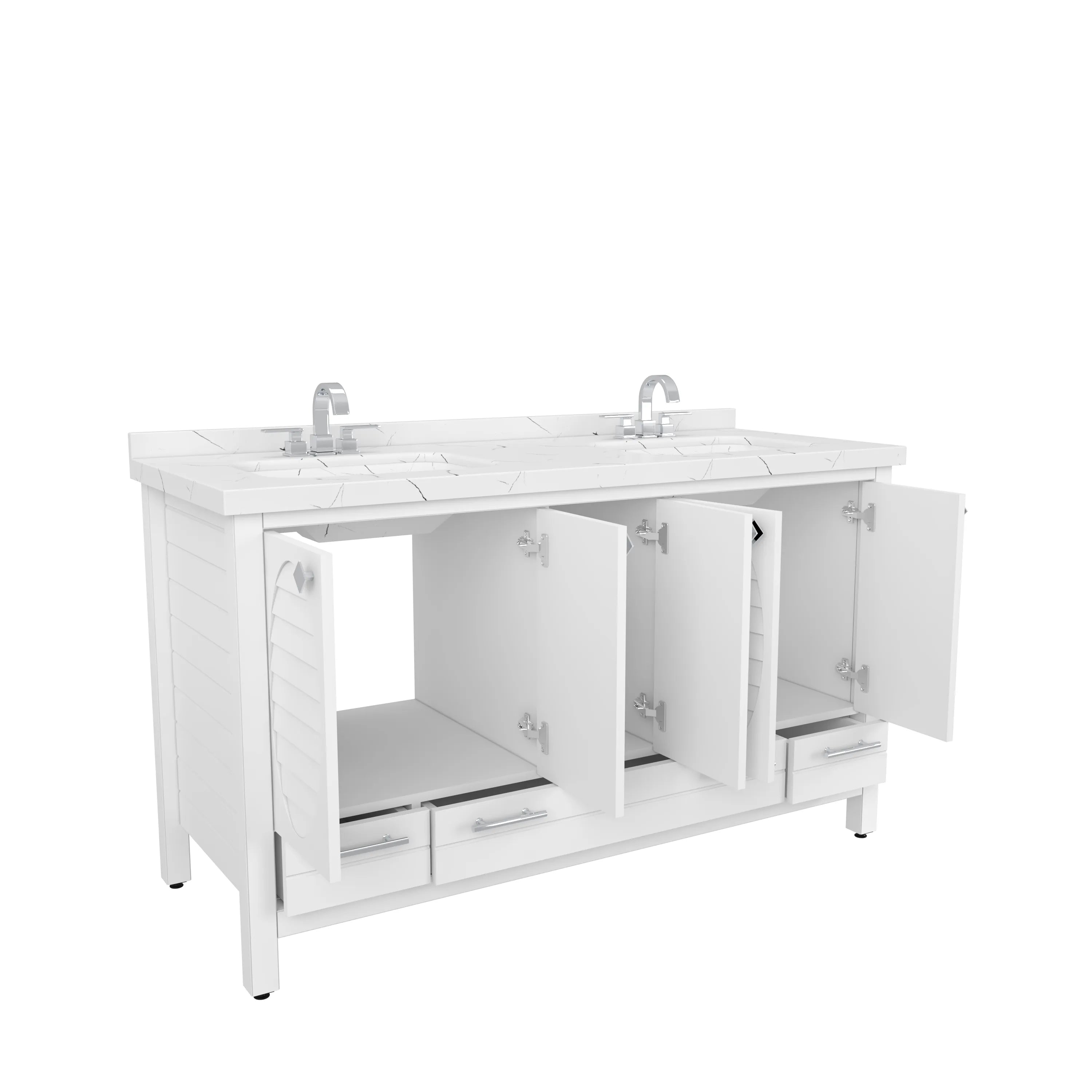Papatya 59'' Wide Free-standing Double Bathroom Vanity with Engineered Marble Vanity Top