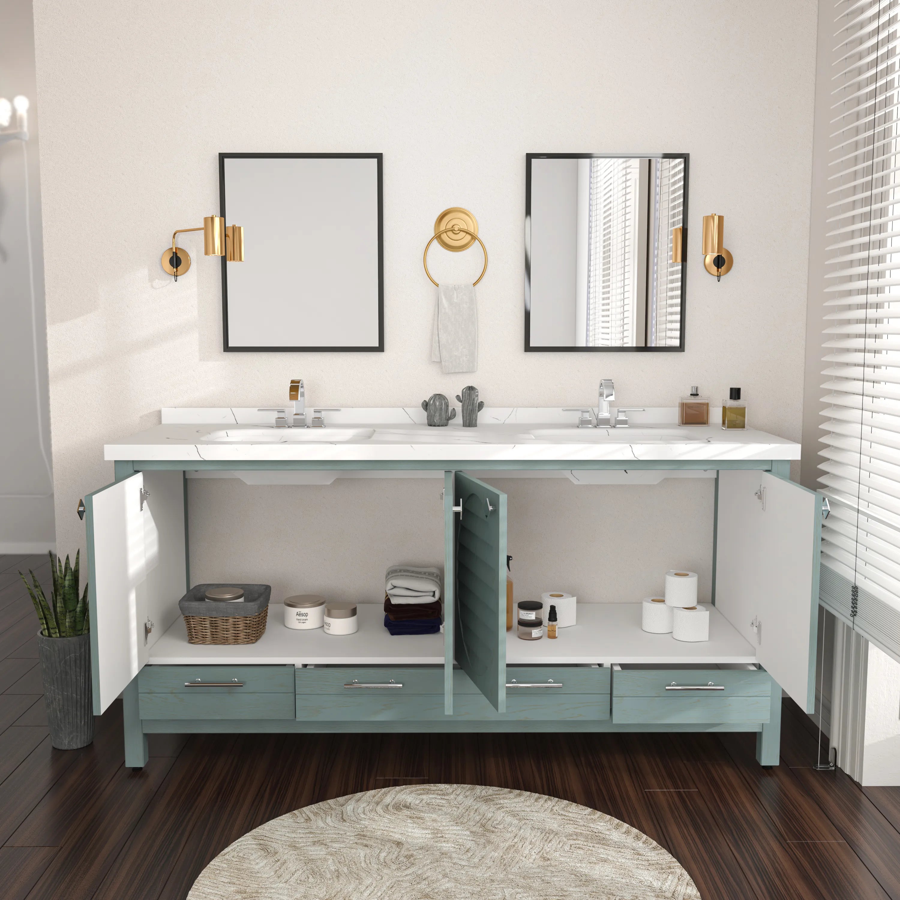 Papatya 71'' Wide Free-standing Double Bathroom Vanity with Engineered Marble Vanity Top