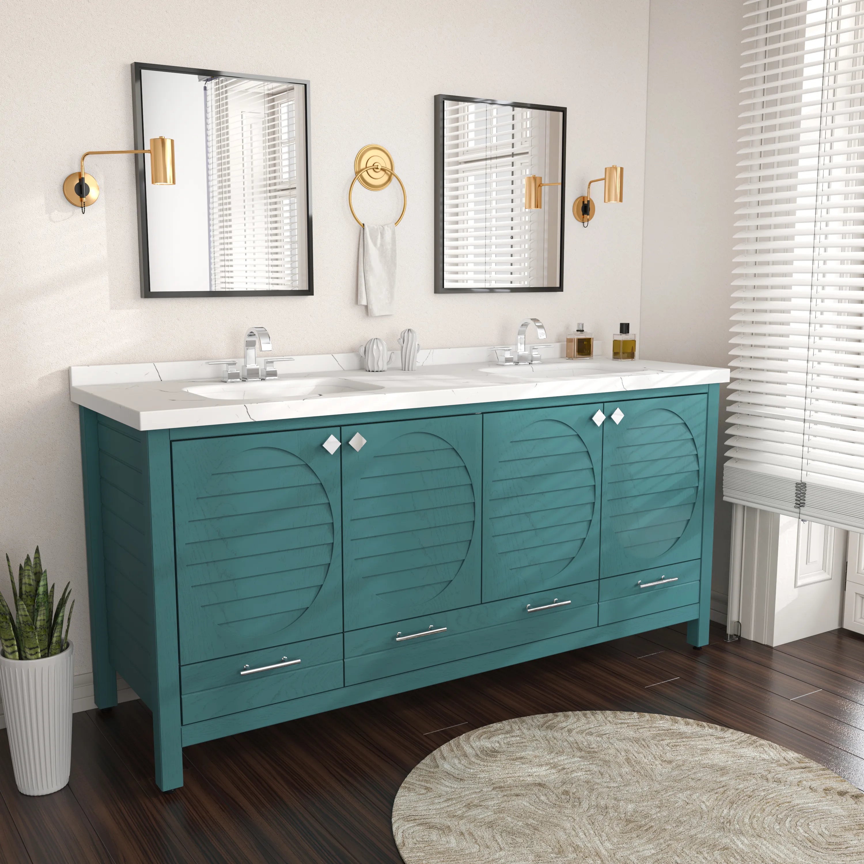 Papatya 71'' Wide Free-standing Double Bathroom Vanity with Engineered Marble Vanity Top