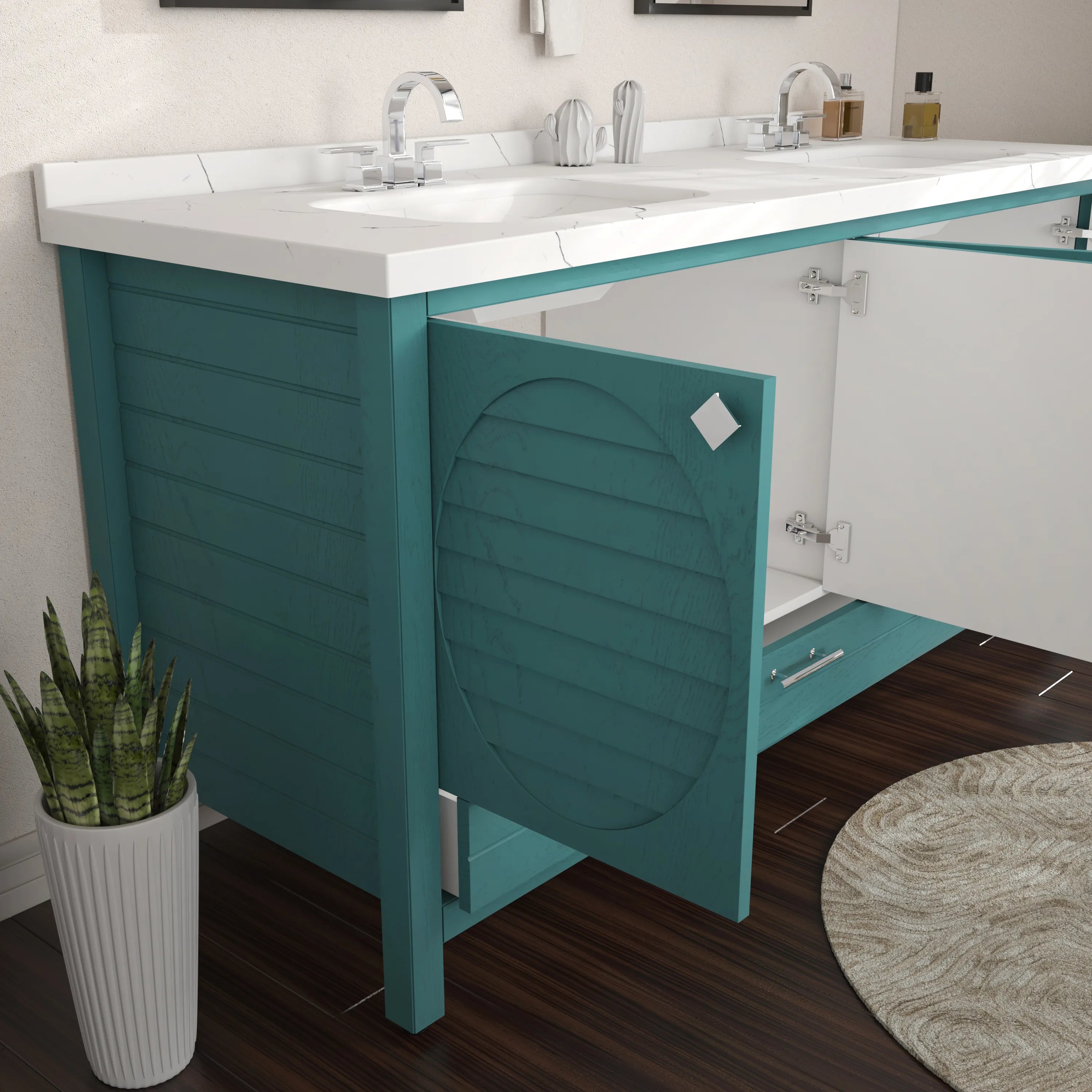 Papatya 71'' Wide Free-standing Double Bathroom Vanity with Engineered Marble Vanity Top