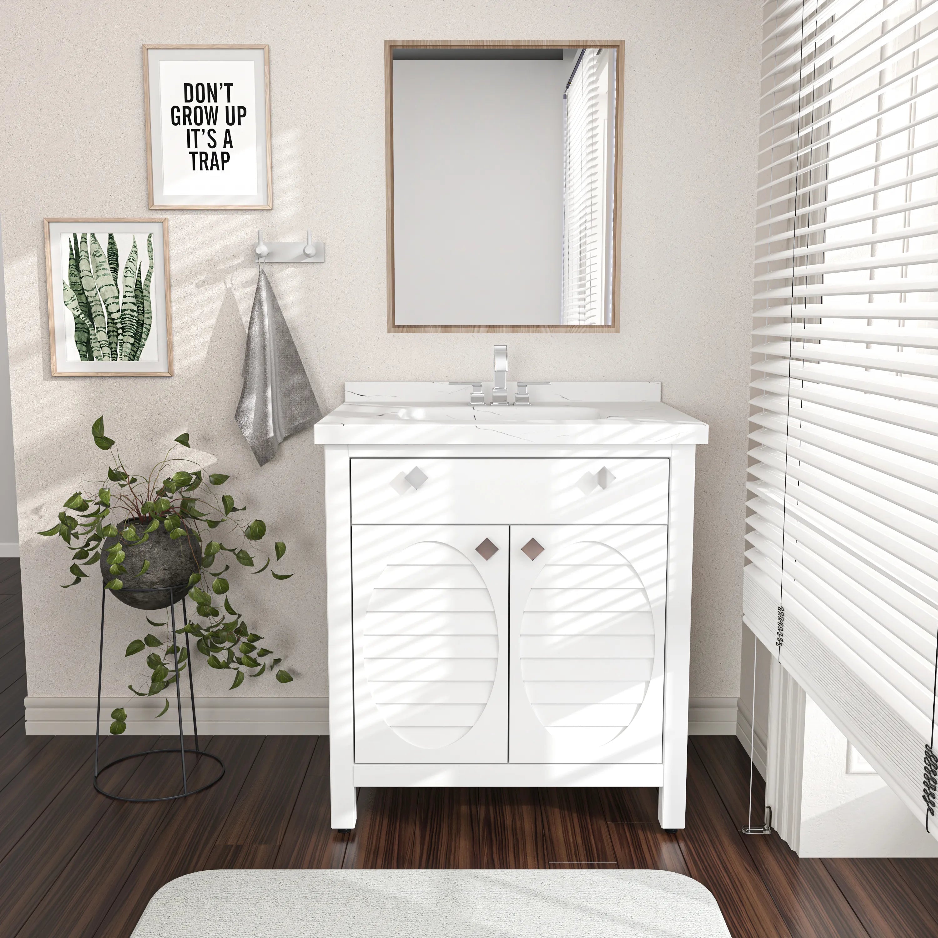 Papatya 31" Wide Free-standing Single Bathroom Vanity with Engineered Marble Vanity Top