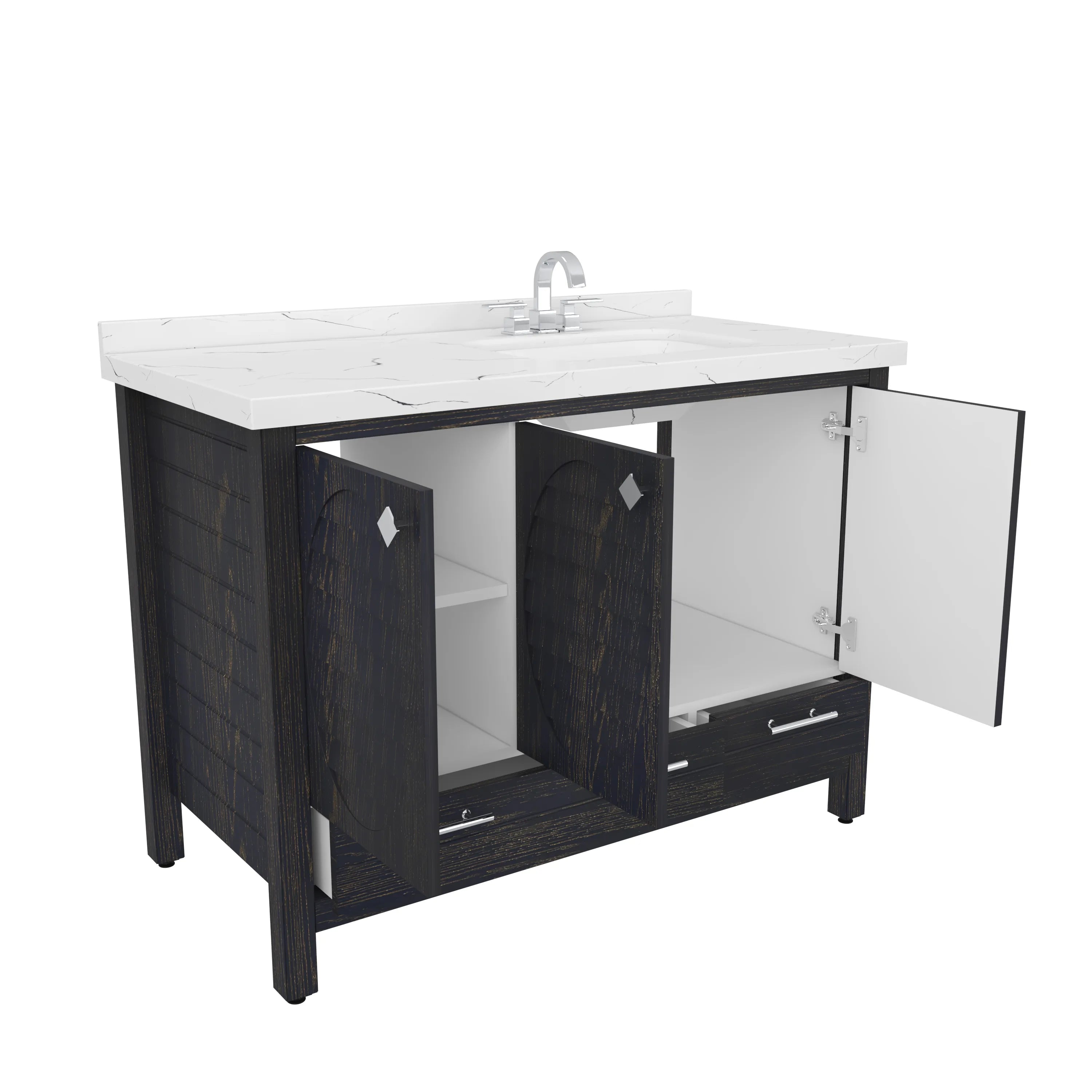 Papatya 47'' Wide Free-standing Single Bathroom Vanity with Engineered Marble Vanity Top