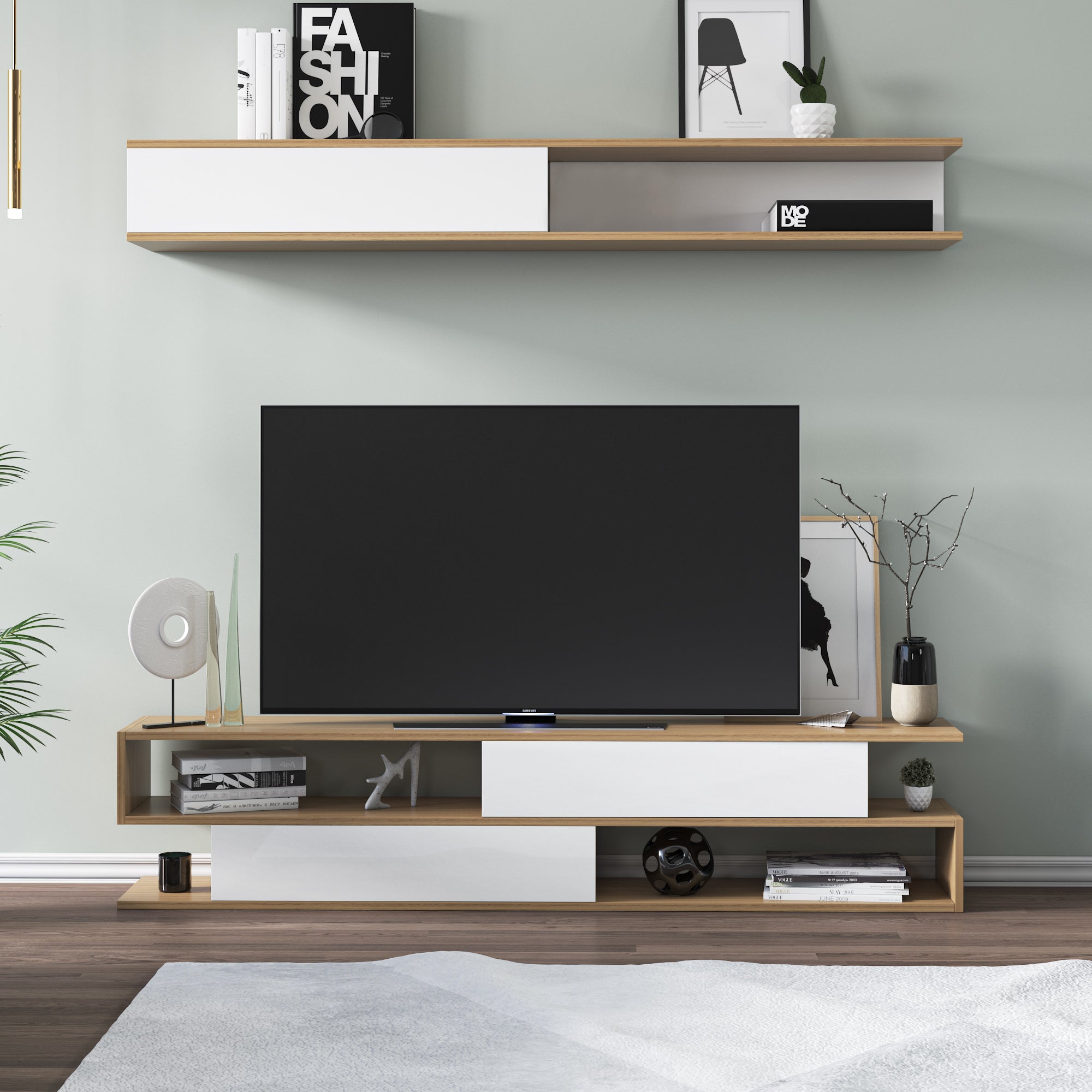 Sims 71" Modern TV Stand, Cabinet & Wall Shelf Set – 3-in-1 Entertainment Center