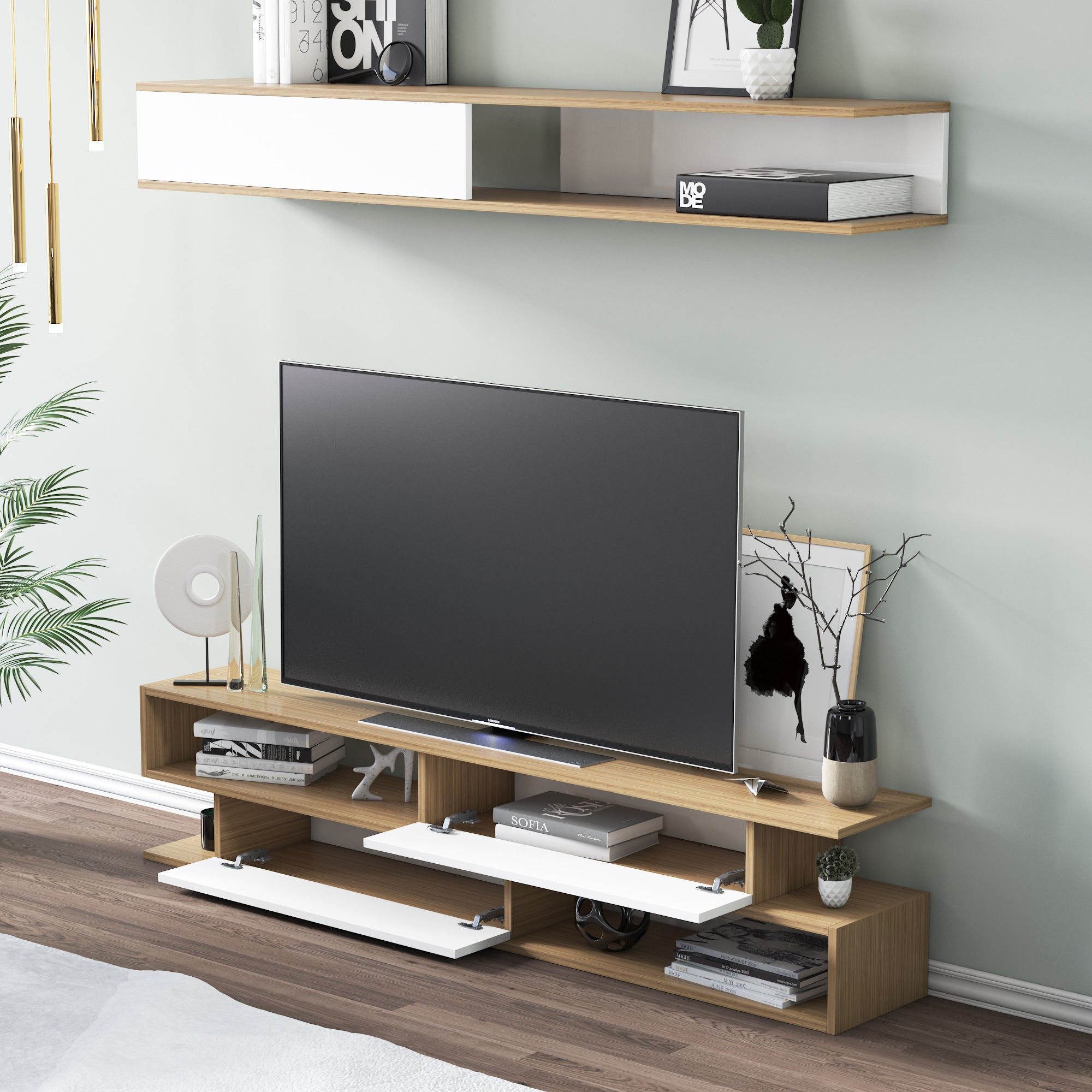 Sims 71" Modern TV Stand, Cabinet & Wall Shelf Set – 3-in-1 Entertainment Center