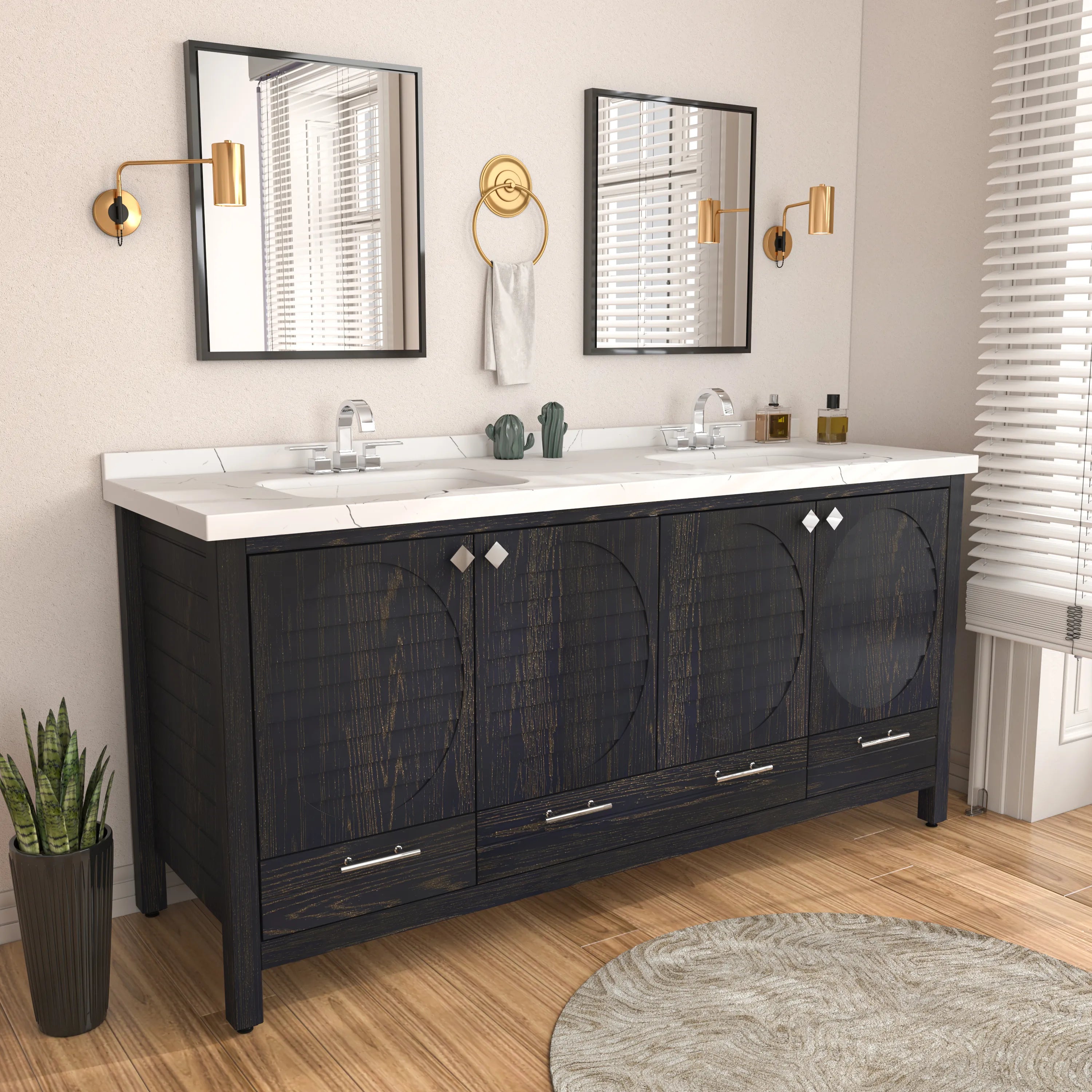 Papatya 71'' Wide Free-standing Double Bathroom Vanity with Engineered Marble Vanity Top