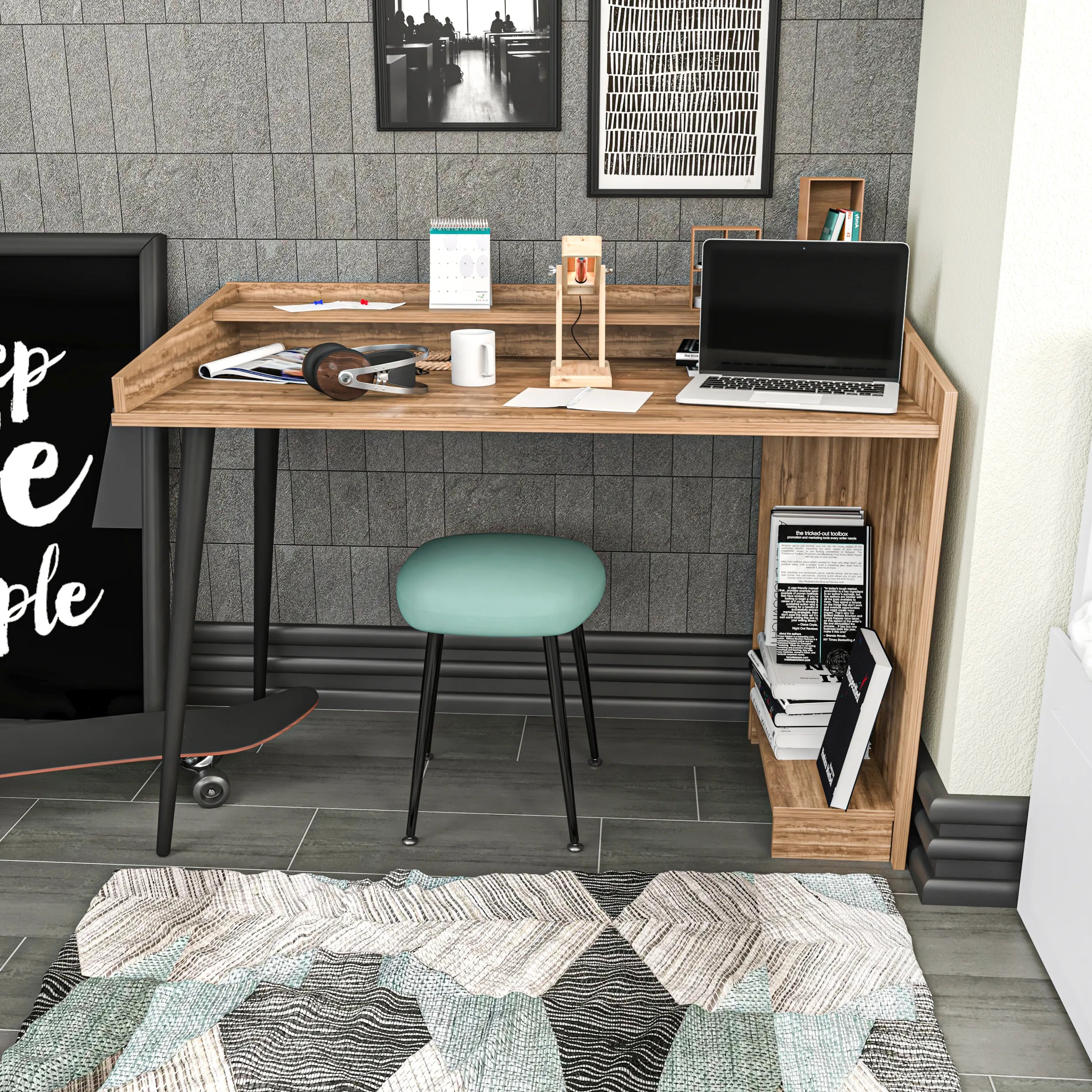 Vanessa 48 inch Wide Computer Desk with Open Shelf Storage