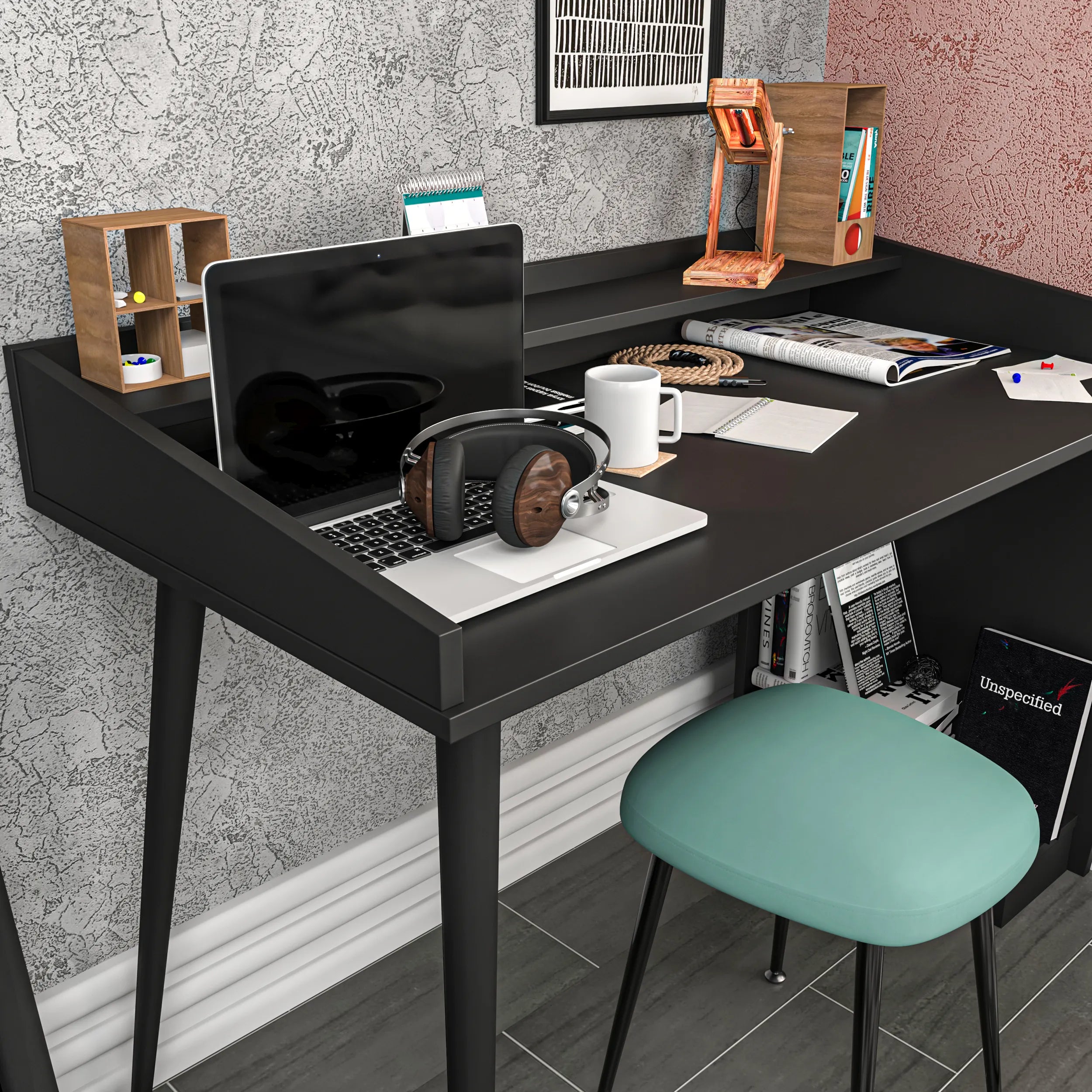 Vanessa 48 inch Wide Computer Desk with Open Shelf Storage