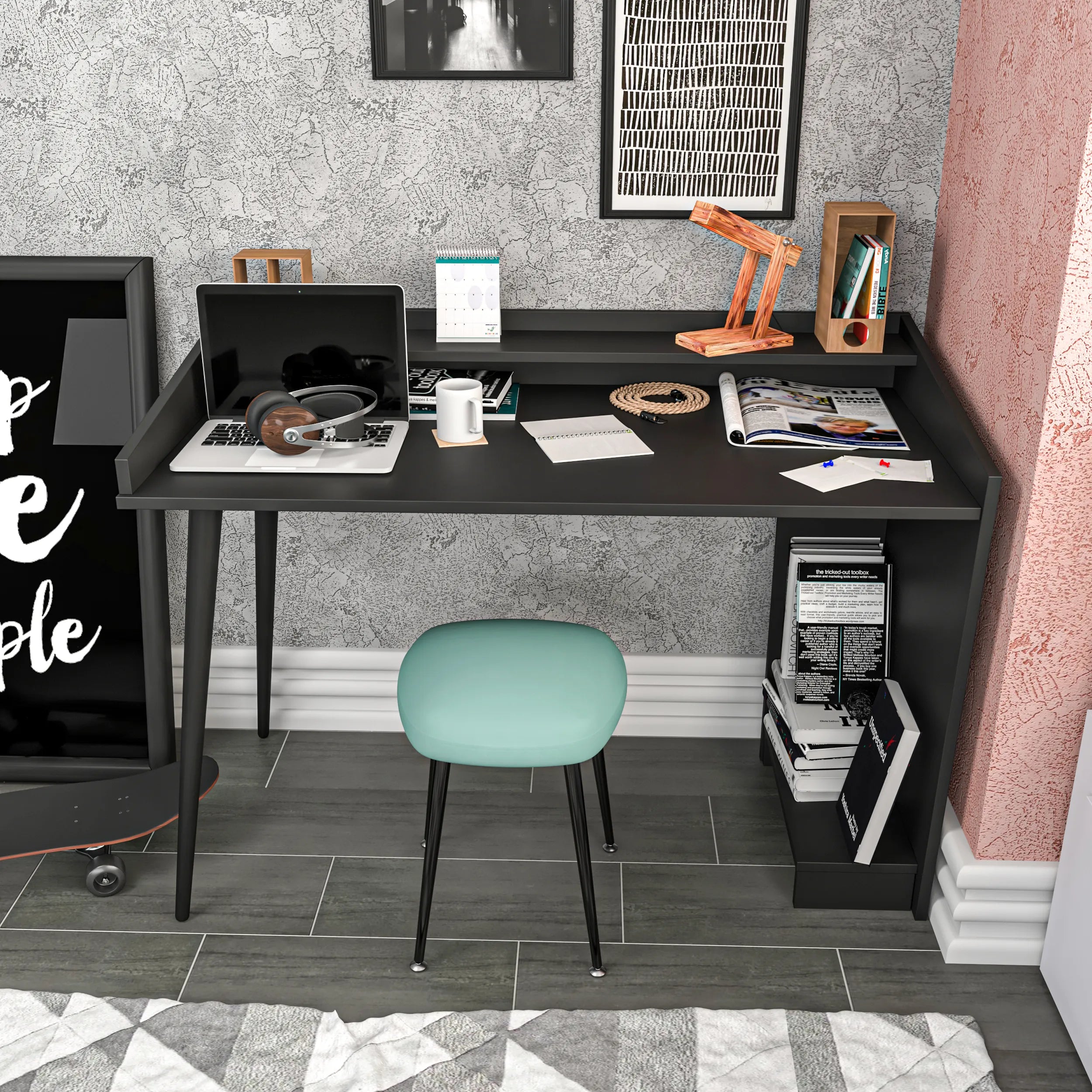 Vanessa 48 inch Wide Computer Desk with Open Shelf Storage