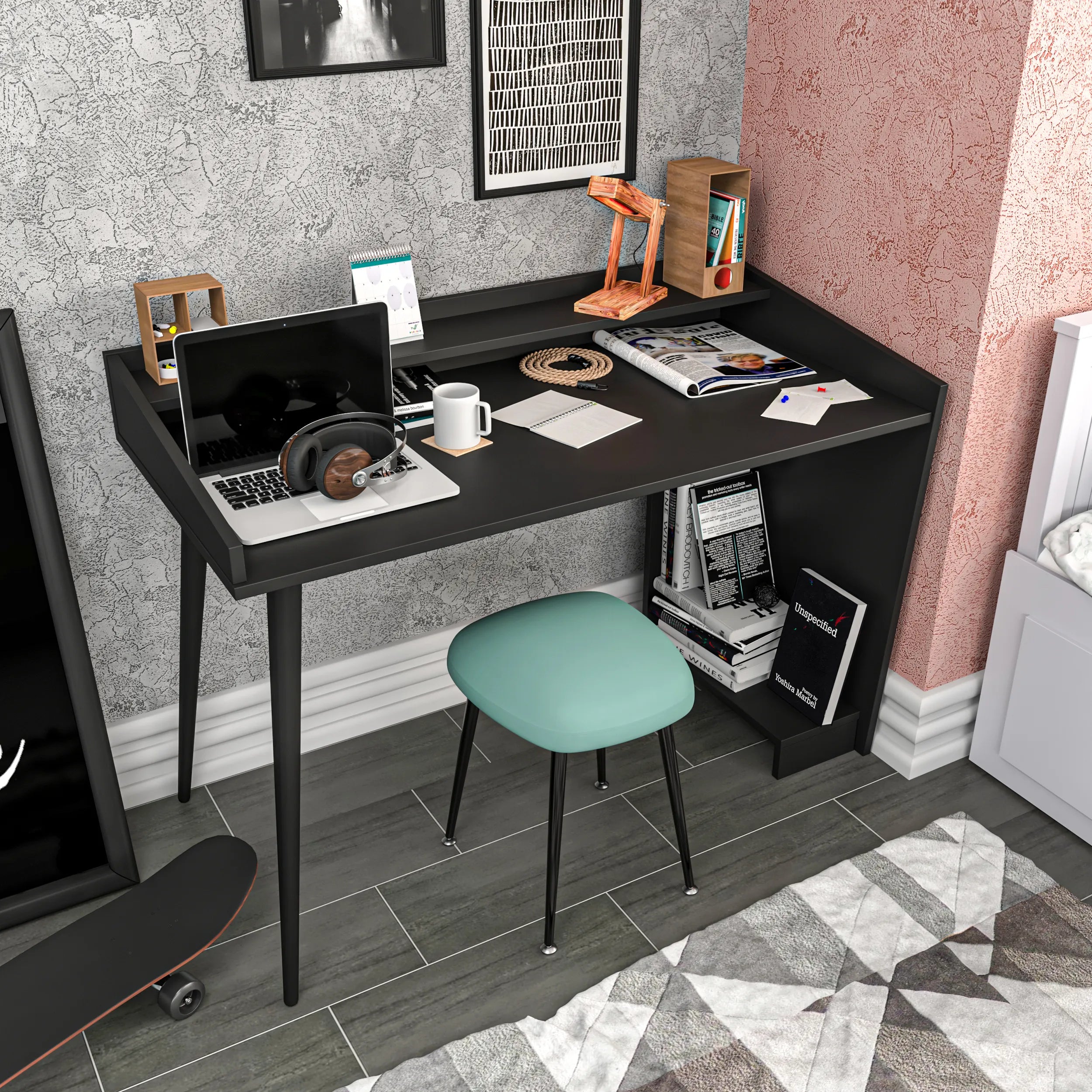 Vanessa 48 inch Wide Computer Desk with Open Shelf Storage