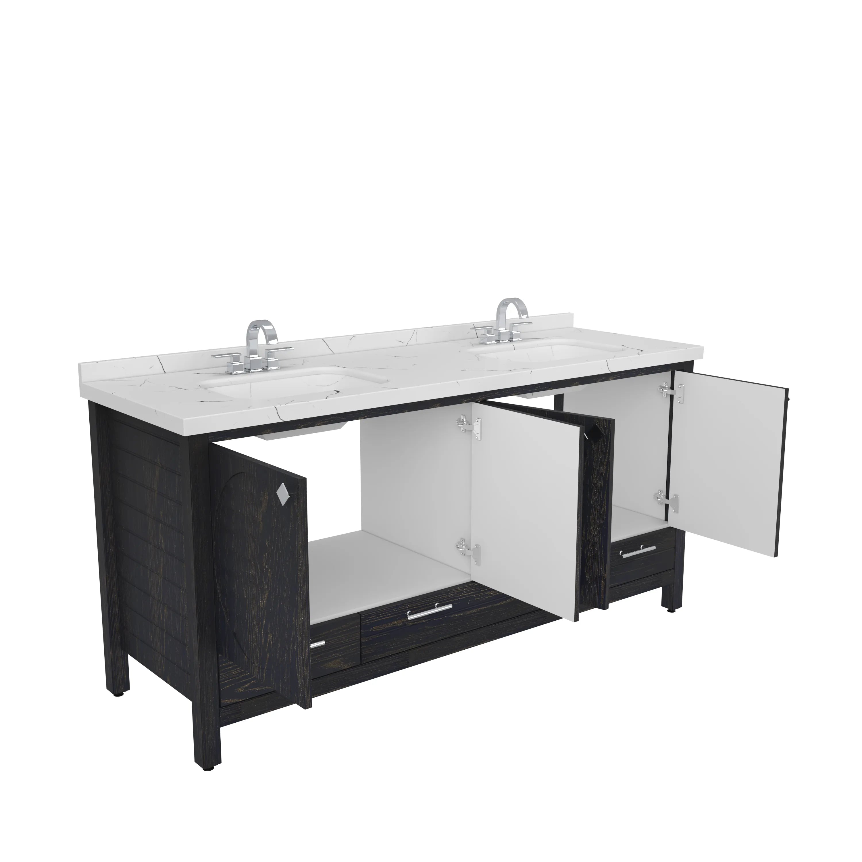 Papatya 71'' Wide Free-standing Double Bathroom Vanity with Engineered Marble Vanity Top
