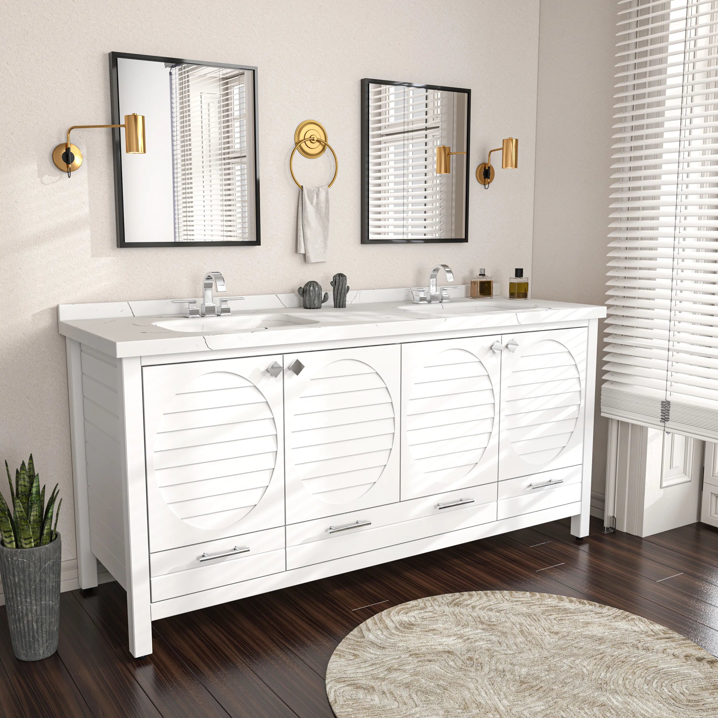 Papatya 71'' Wide Free-standing Double Bathroom Vanity with Engineered Marble Vanity Top