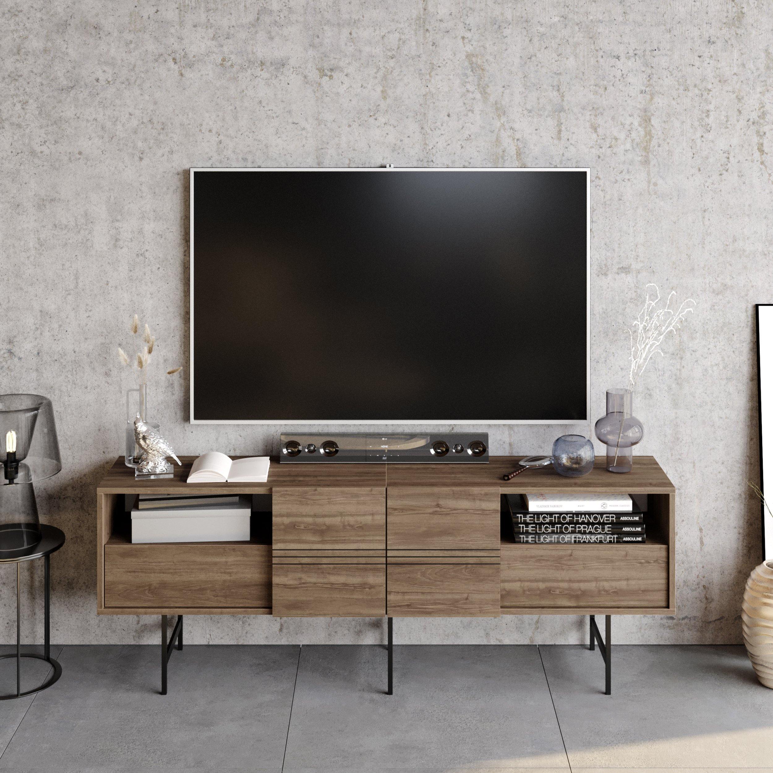 Derin 71" Media Console and TV Stand with Cabinets and Shelves for TVs up to 80" - Decorotika