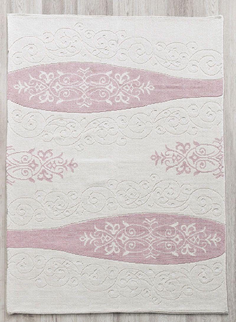 Vase 100% Turkish Cotton Sanforized Washable Area Rug - Pink, White & Light Cream - Decorotika