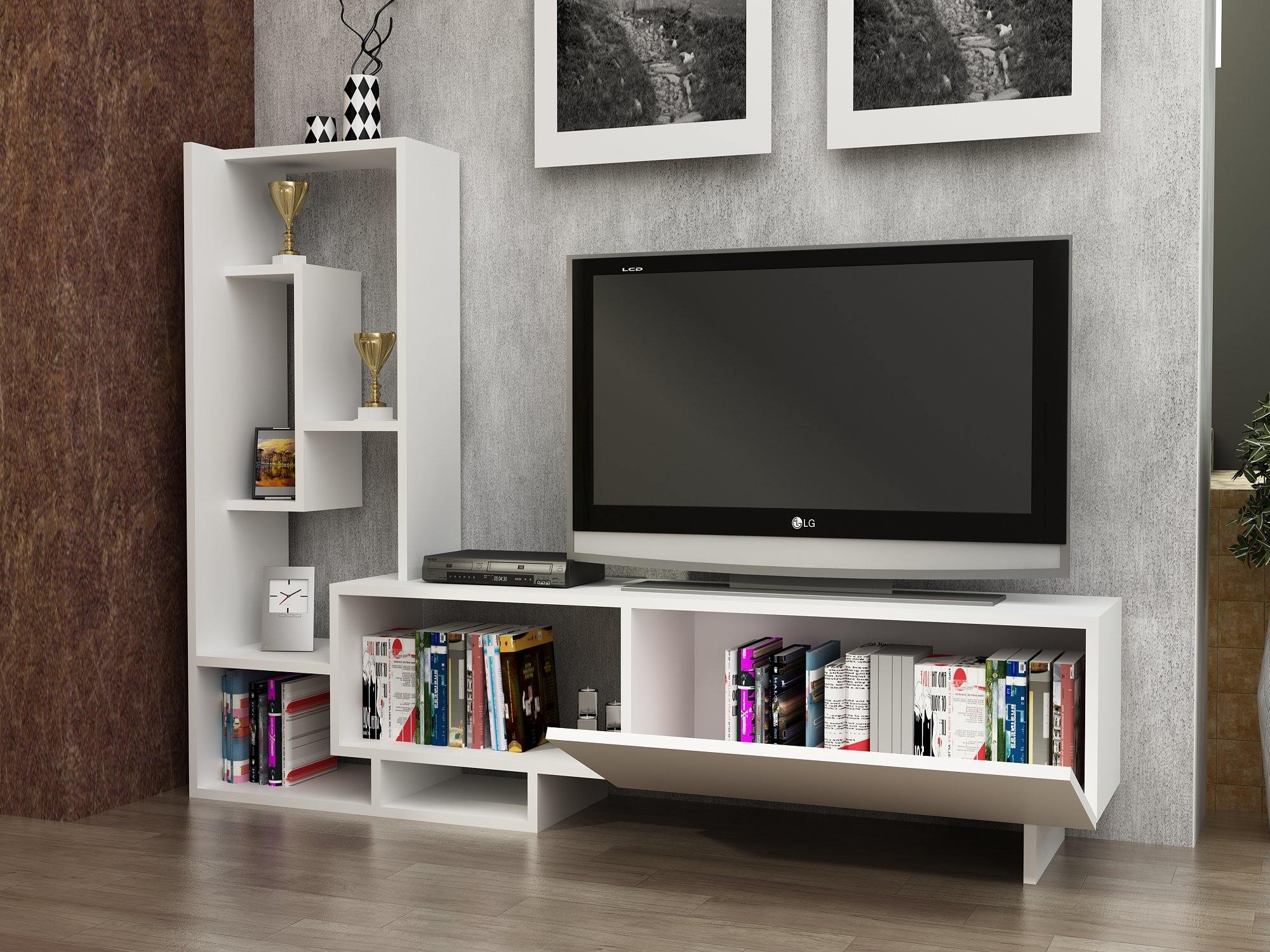 Pegai TV Stand & Entertainment Center for TVs up to 55" - White - Decorotika