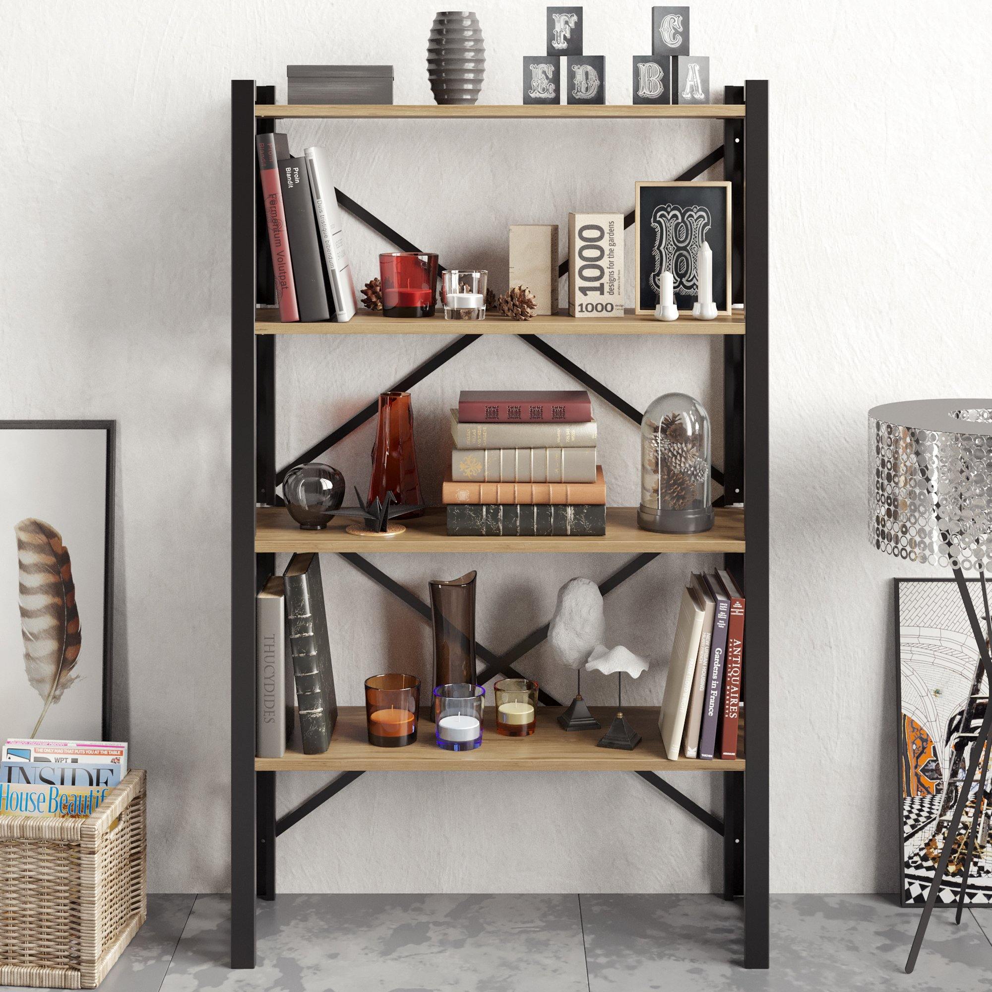 Toungfu 58'' Tall Metal Wood Accent Bookcase - Decorotika