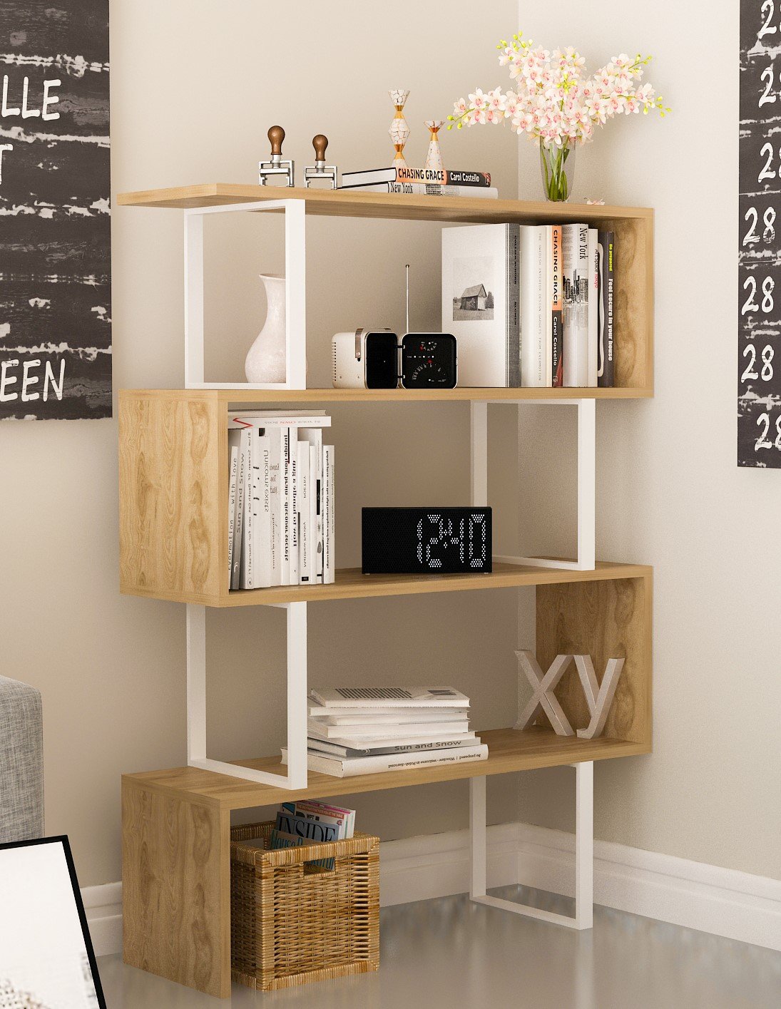 Adriana 49" Tall Metal Manufactured Wood Geometric Bookcase - Decorotika