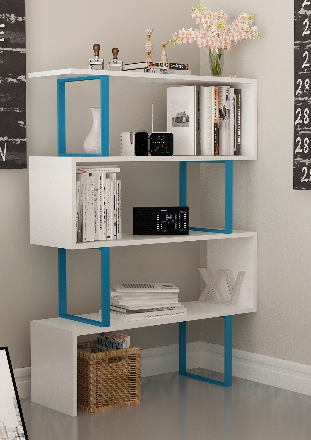 Adriana 49" Tall Metal Manufactured Wood Geometric Bookcase - Decorotika